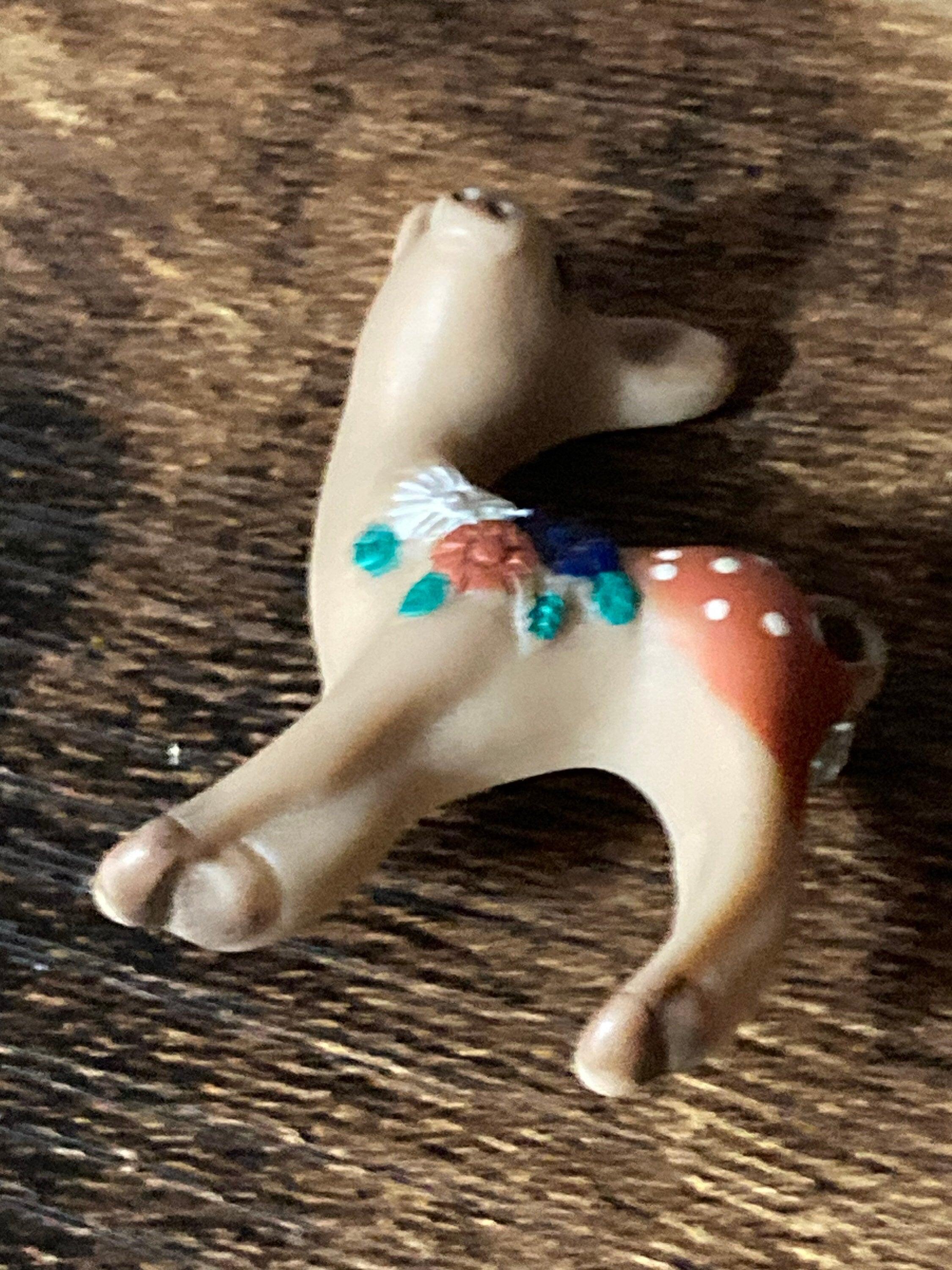 Vintage kitsch early plastic floral deer Fawn brooch alpine Austrian