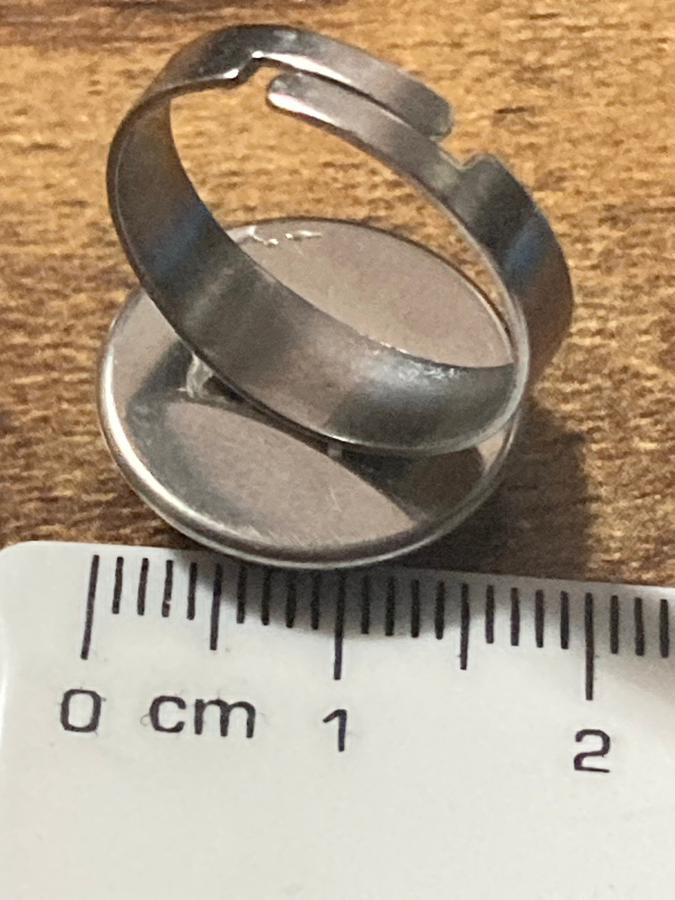 Strawberry thief print ring stainless steel glass cabochon adjustable
