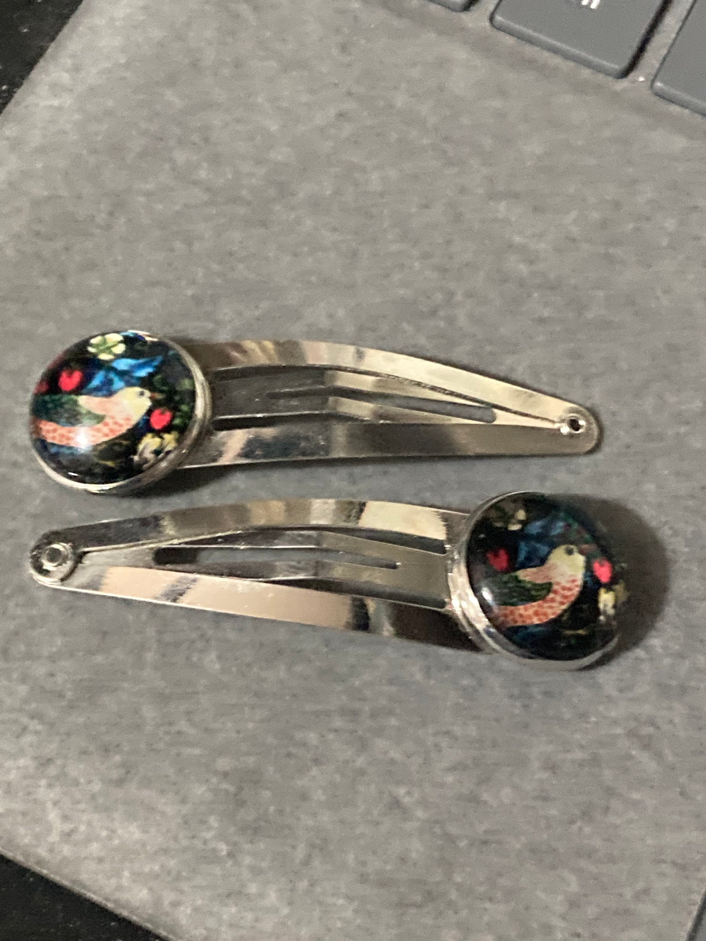 pair of William Morris the strawberry thief print hair clips