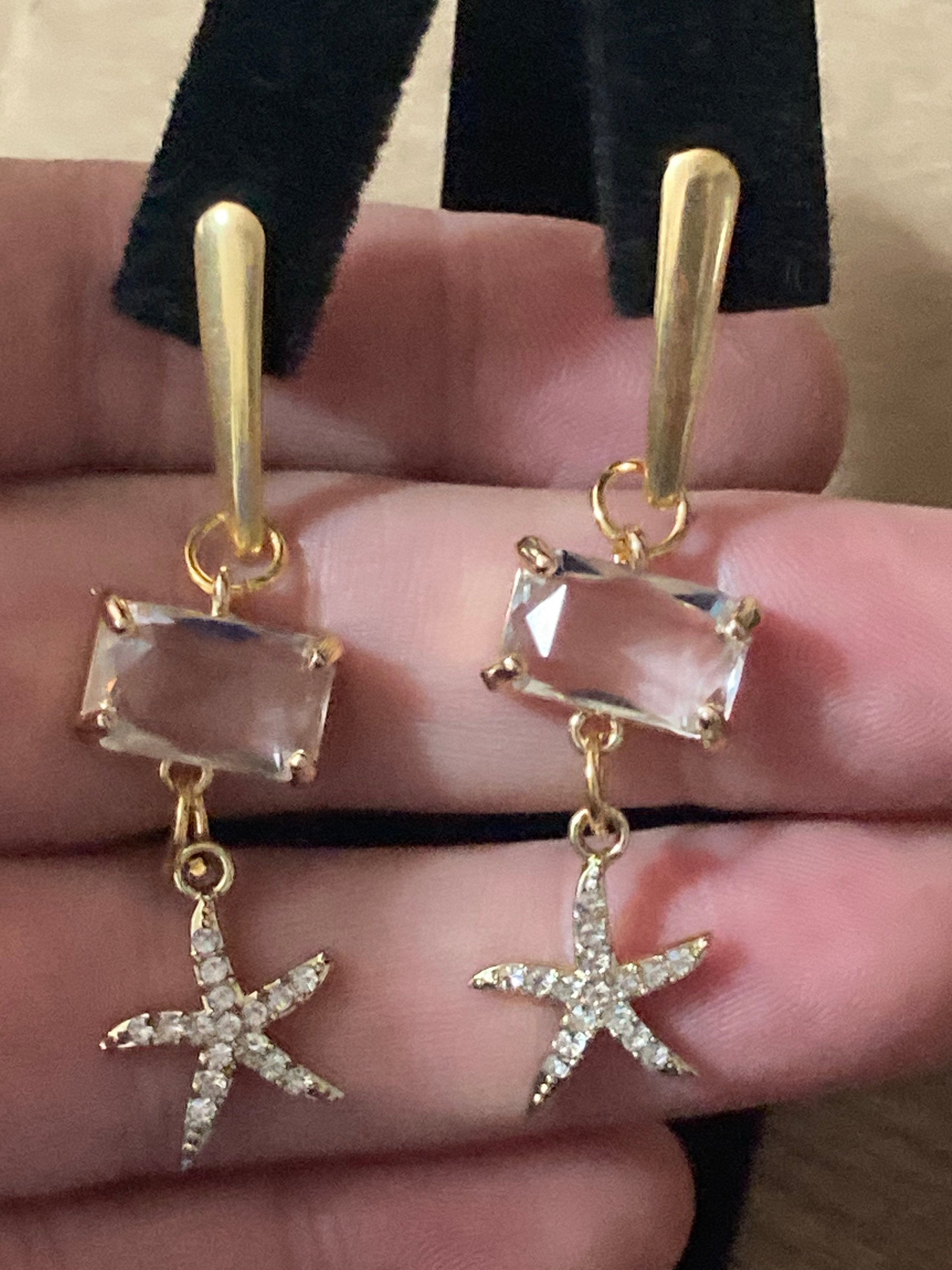 18k Gold plated crystal diamanté starfish earrings nautical jewellery