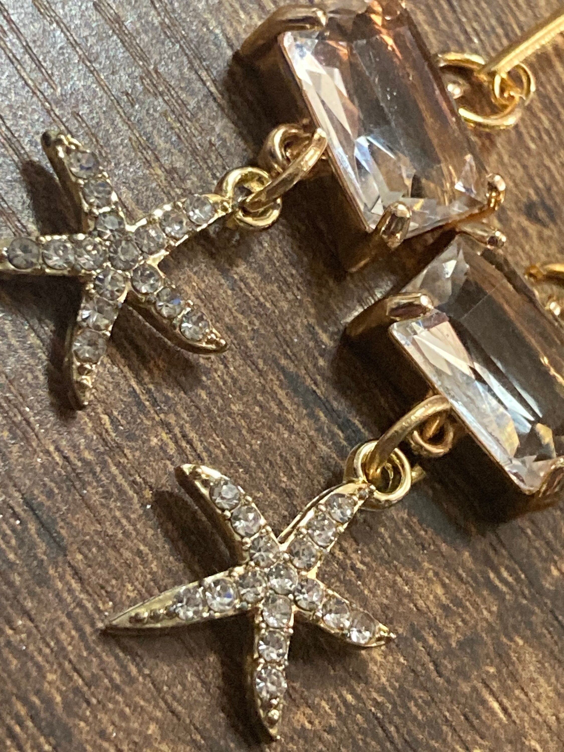 18k Gold plated crystal diamanté starfish earrings nautical jewellery