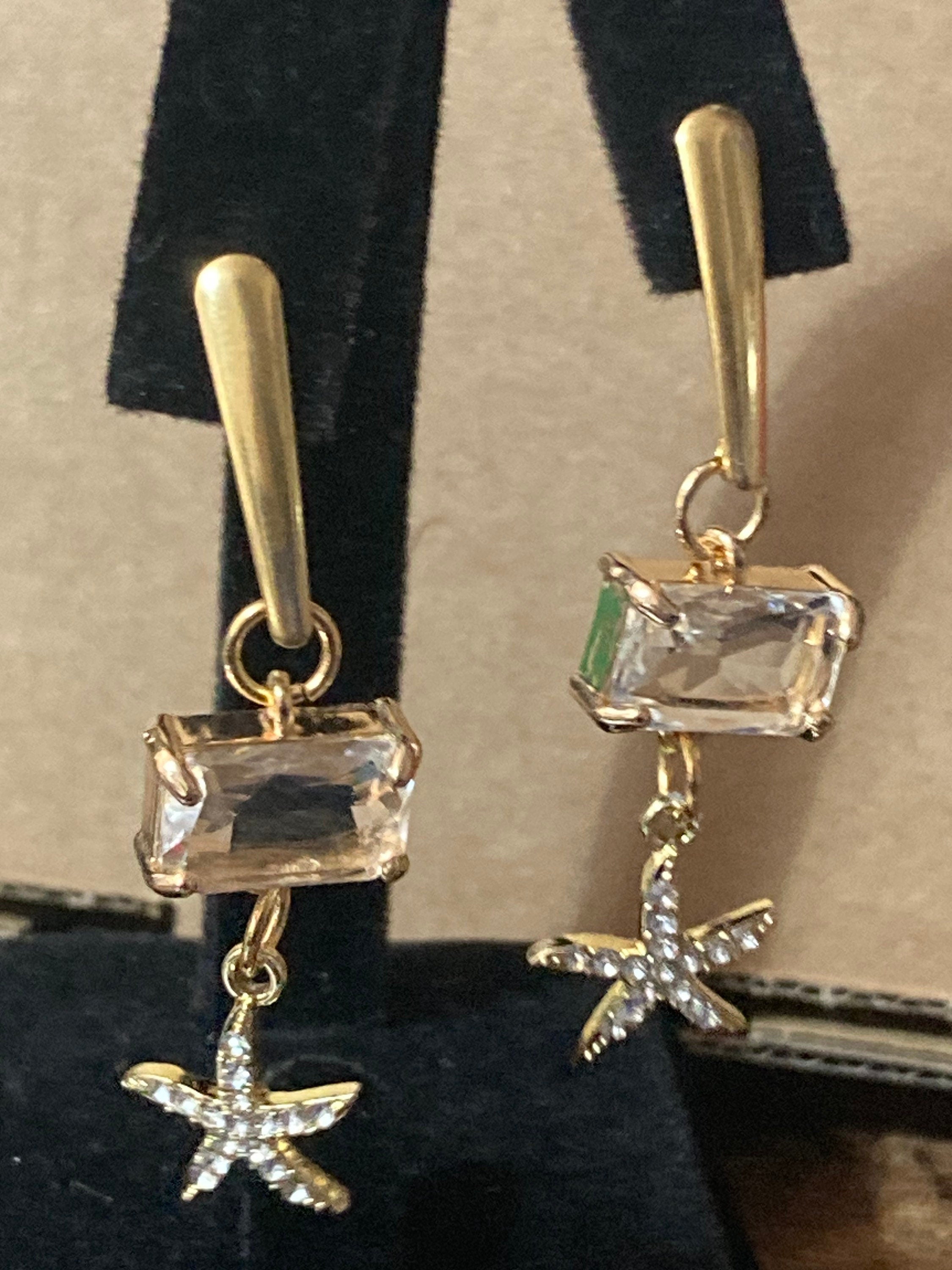 18k Gold plated crystal diamanté starfish earrings nautical jewellery
