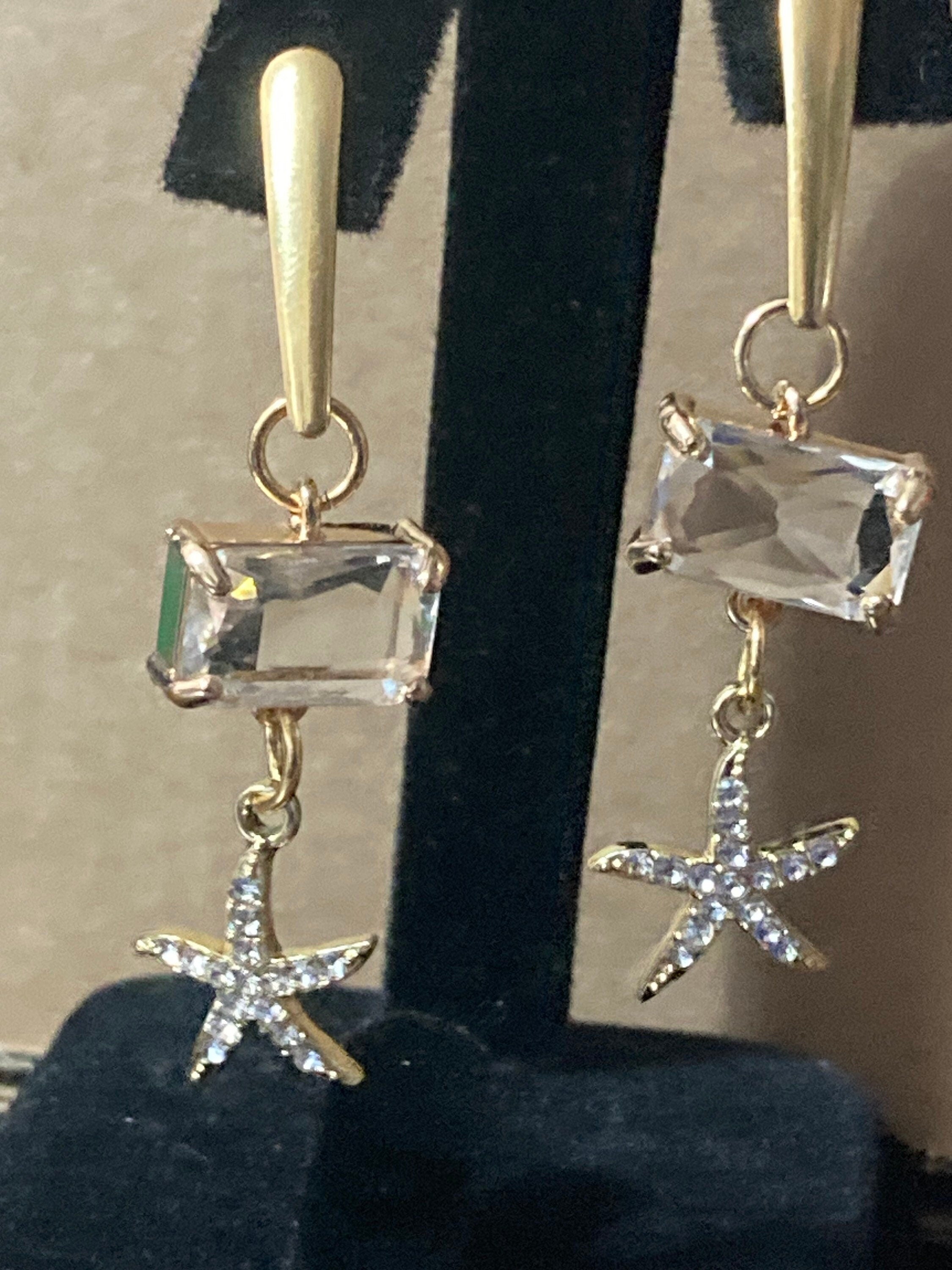 18k Gold plated crystal diamanté starfish earrings nautical jewellery