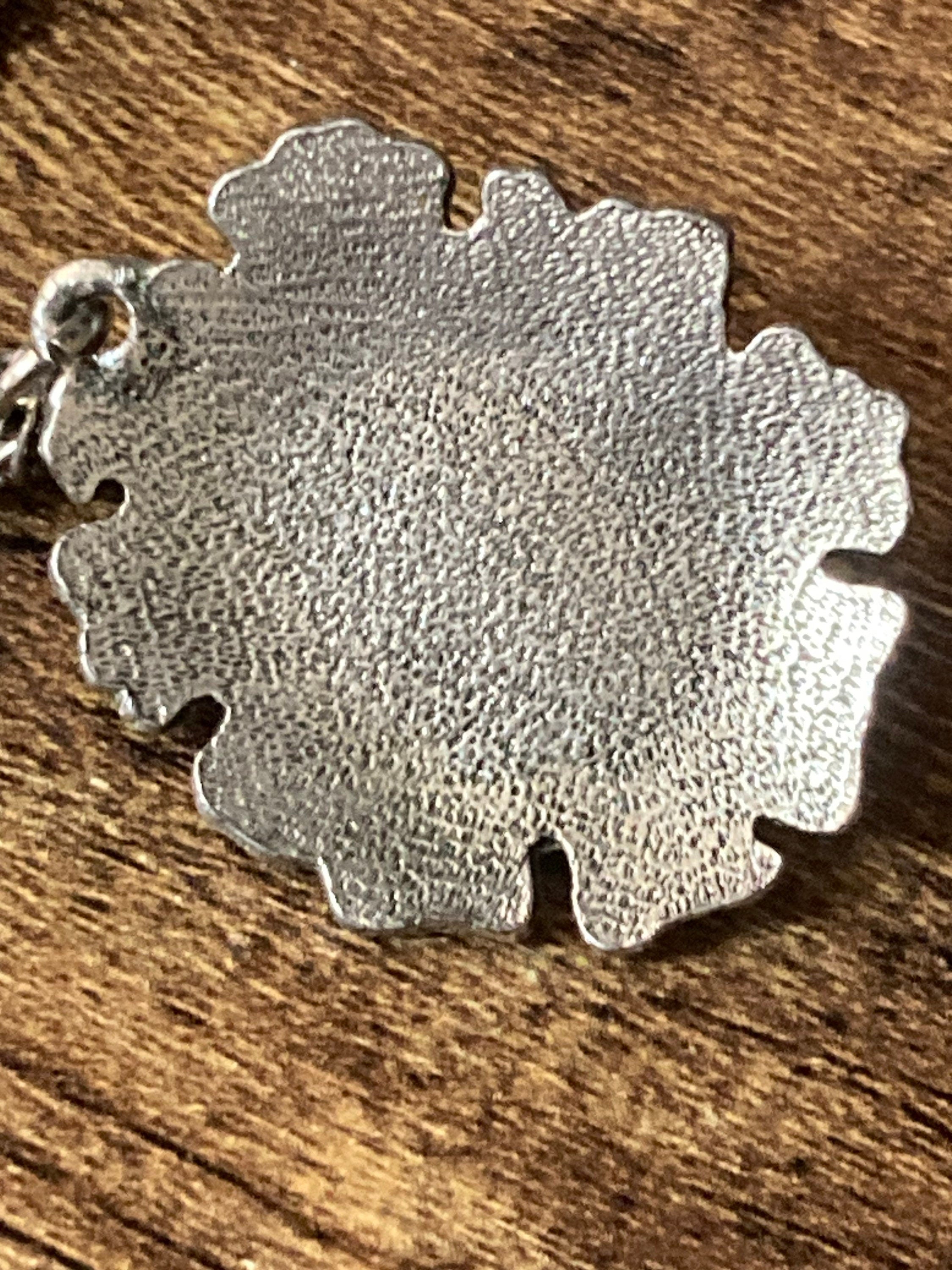 Vintage 1970s brutalist steel pendant pink stone on silver tone chain