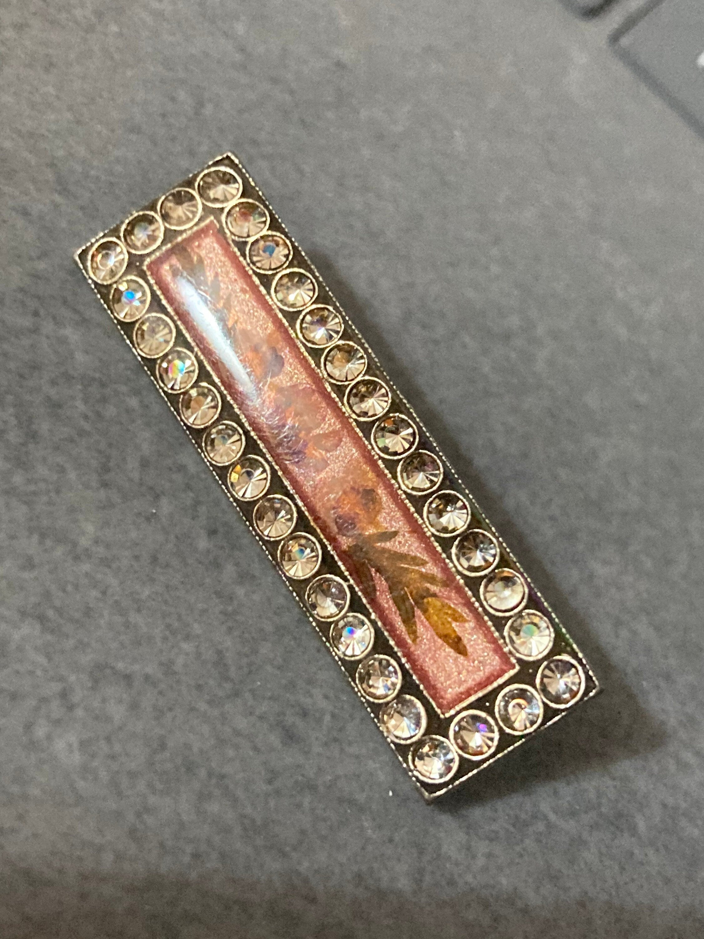 Vintage Pierre Bex style small bar brooch set with dried flowers