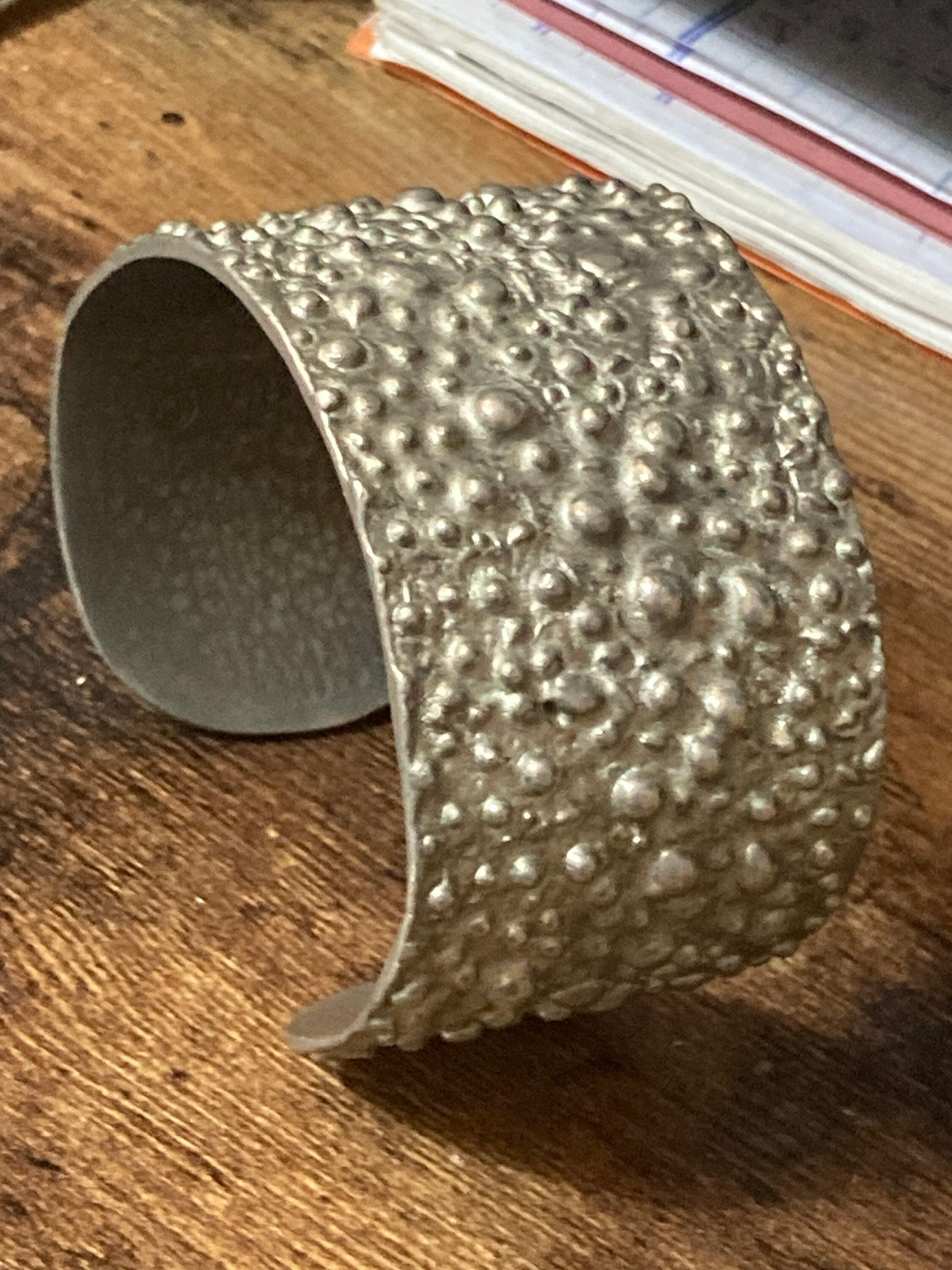 Vintage Cornish wide modernist pewter open cuff bangle signed st.Justin’s