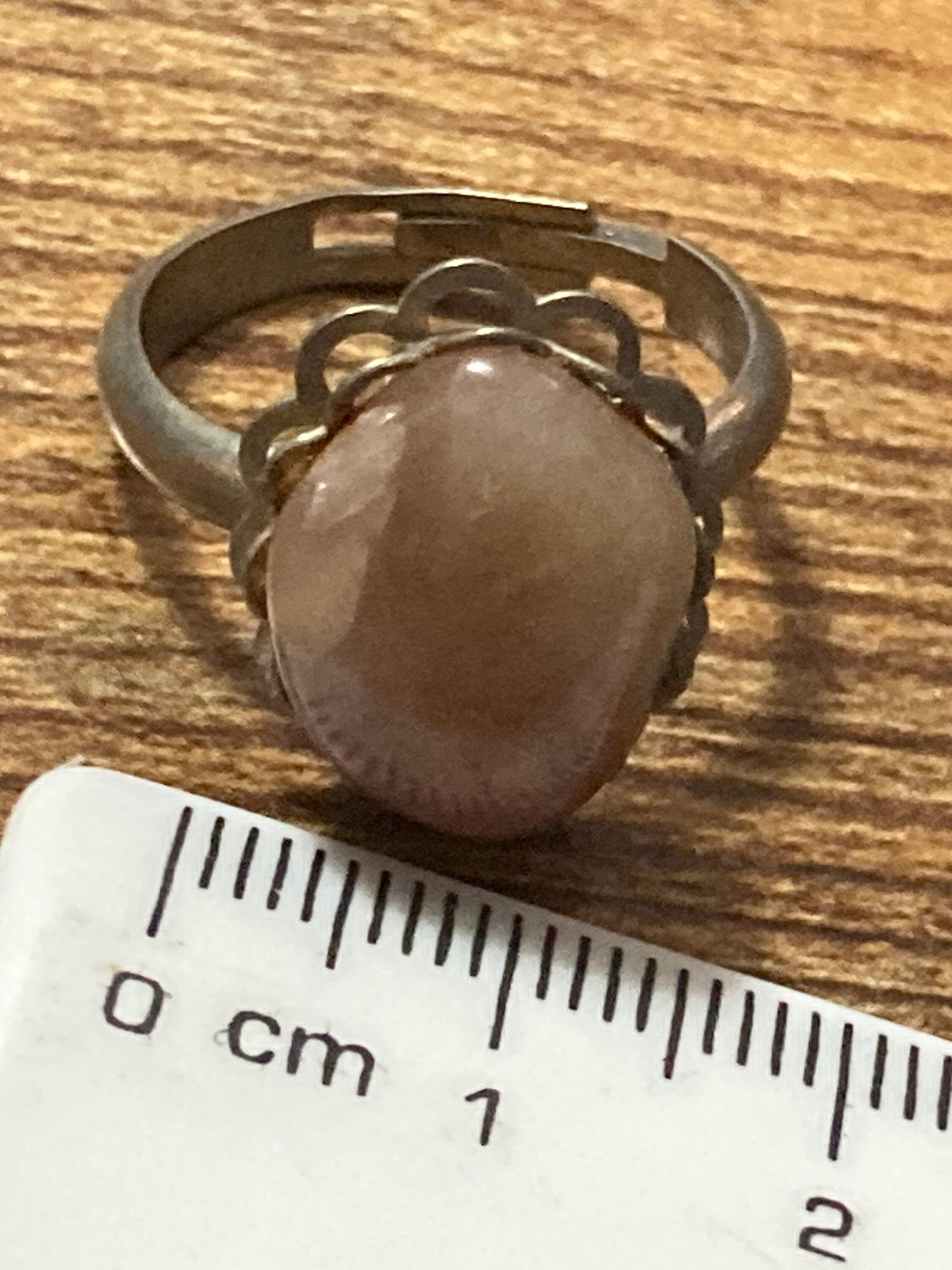1970s vintage steel silver tone adjustable ring with central brown gemstone modernist