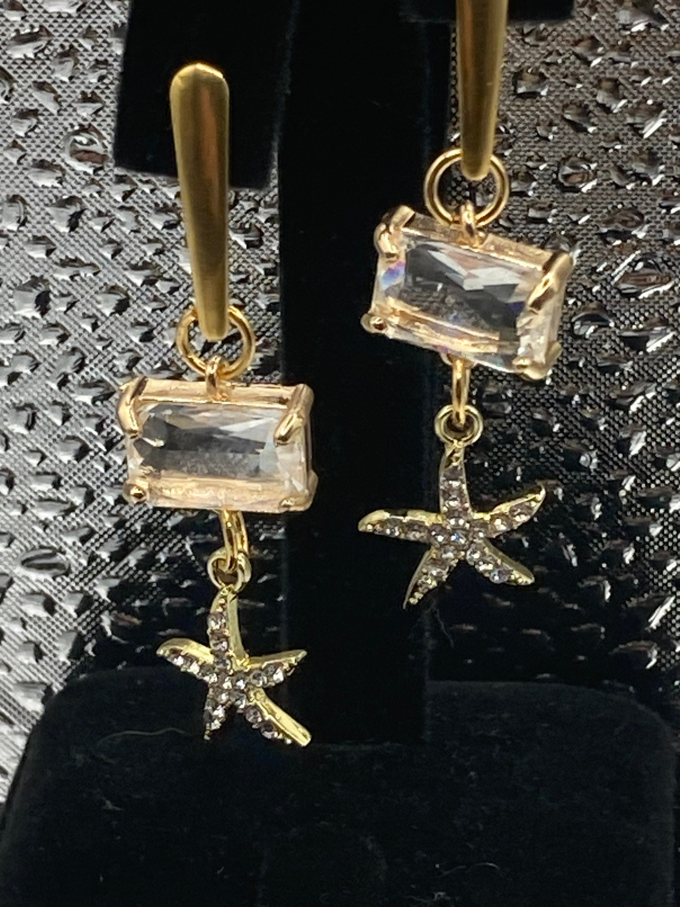 18k Gold plated crystal diamanté starfish earrings nautical jewellery