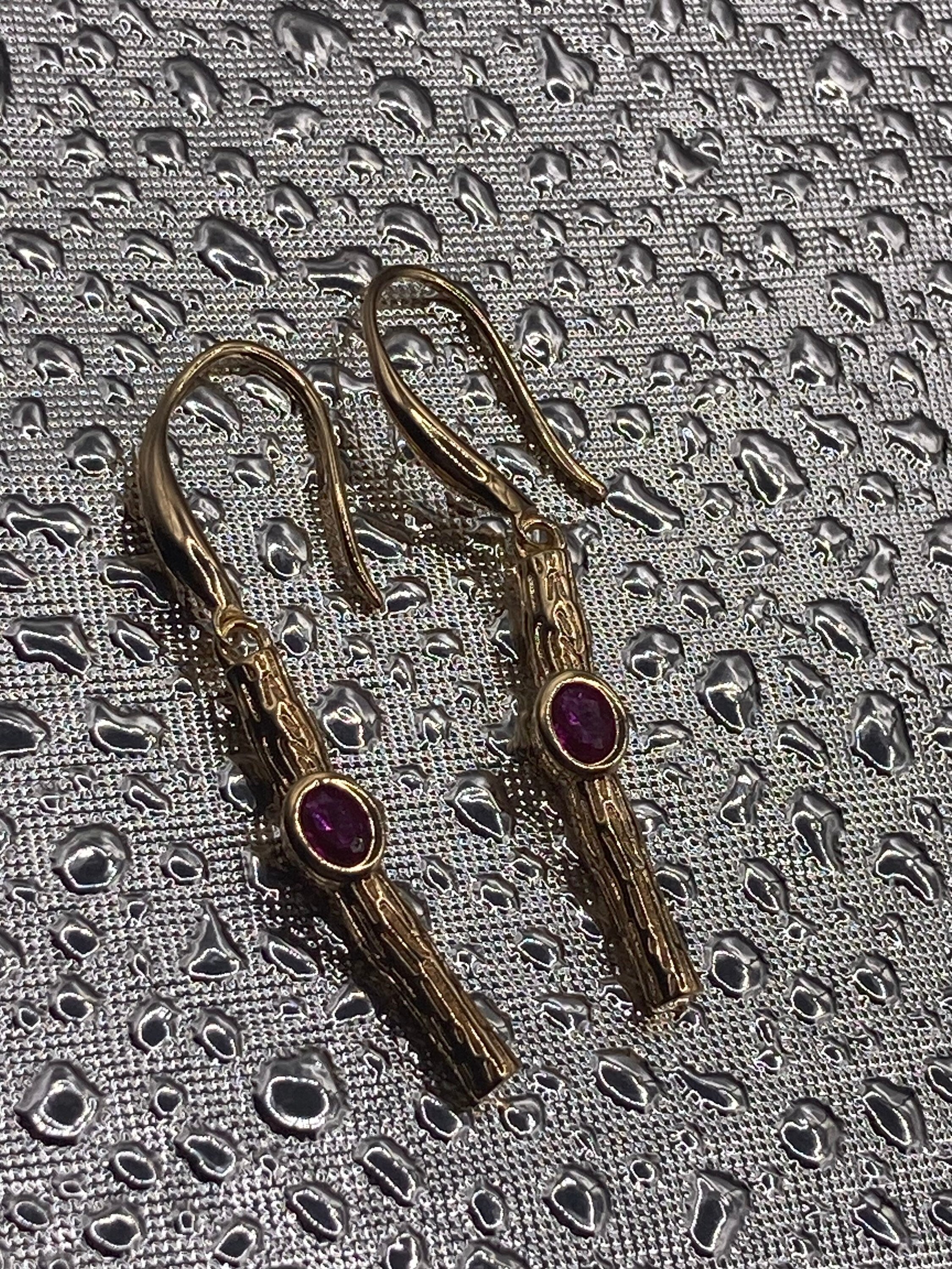 18k Gold plated modernist crystal pink glass diamanté rhinestone drop bezel earrings