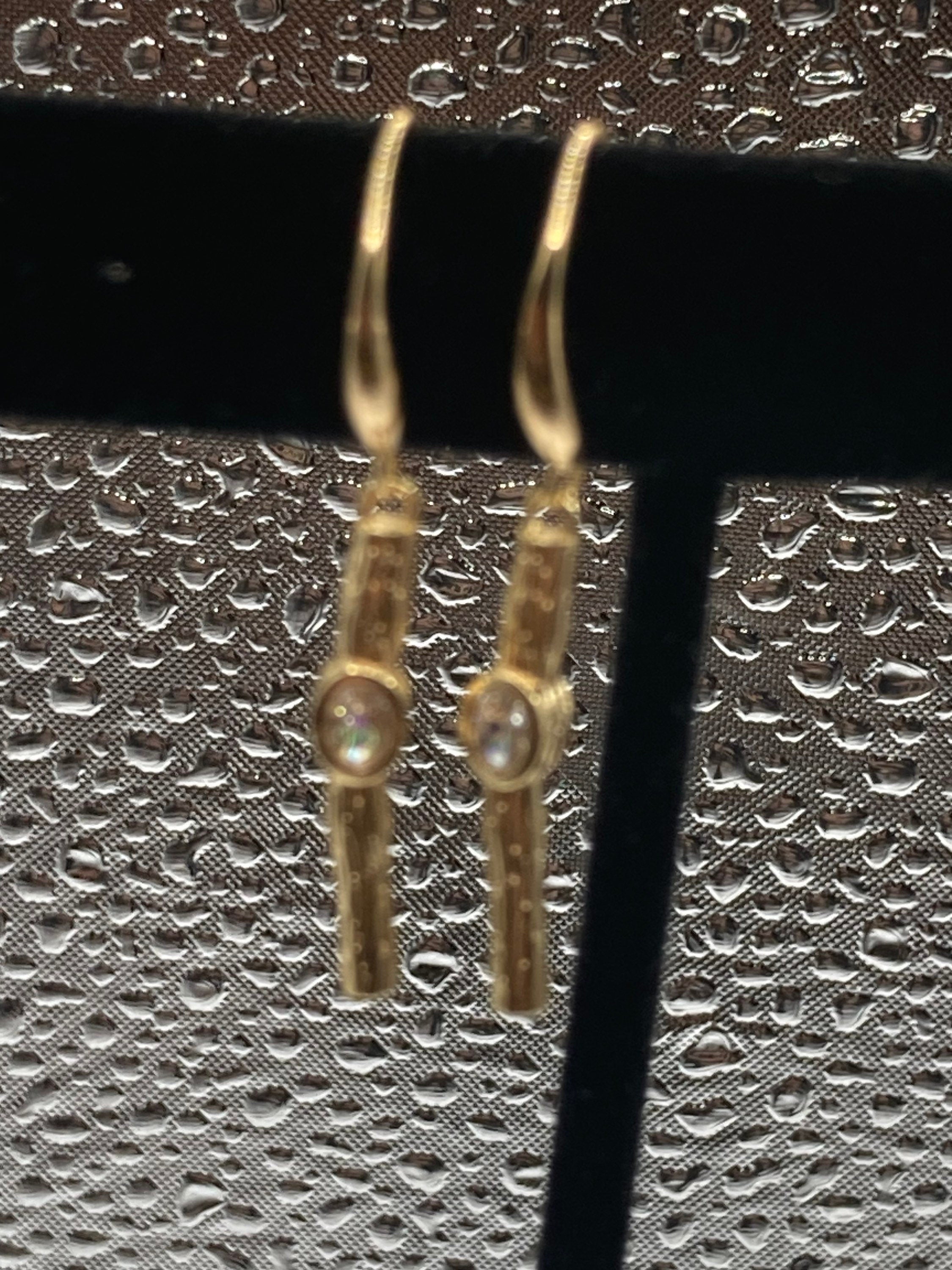 18k Gold plated crystal clear diamanté rhinestone drop bezel earrings