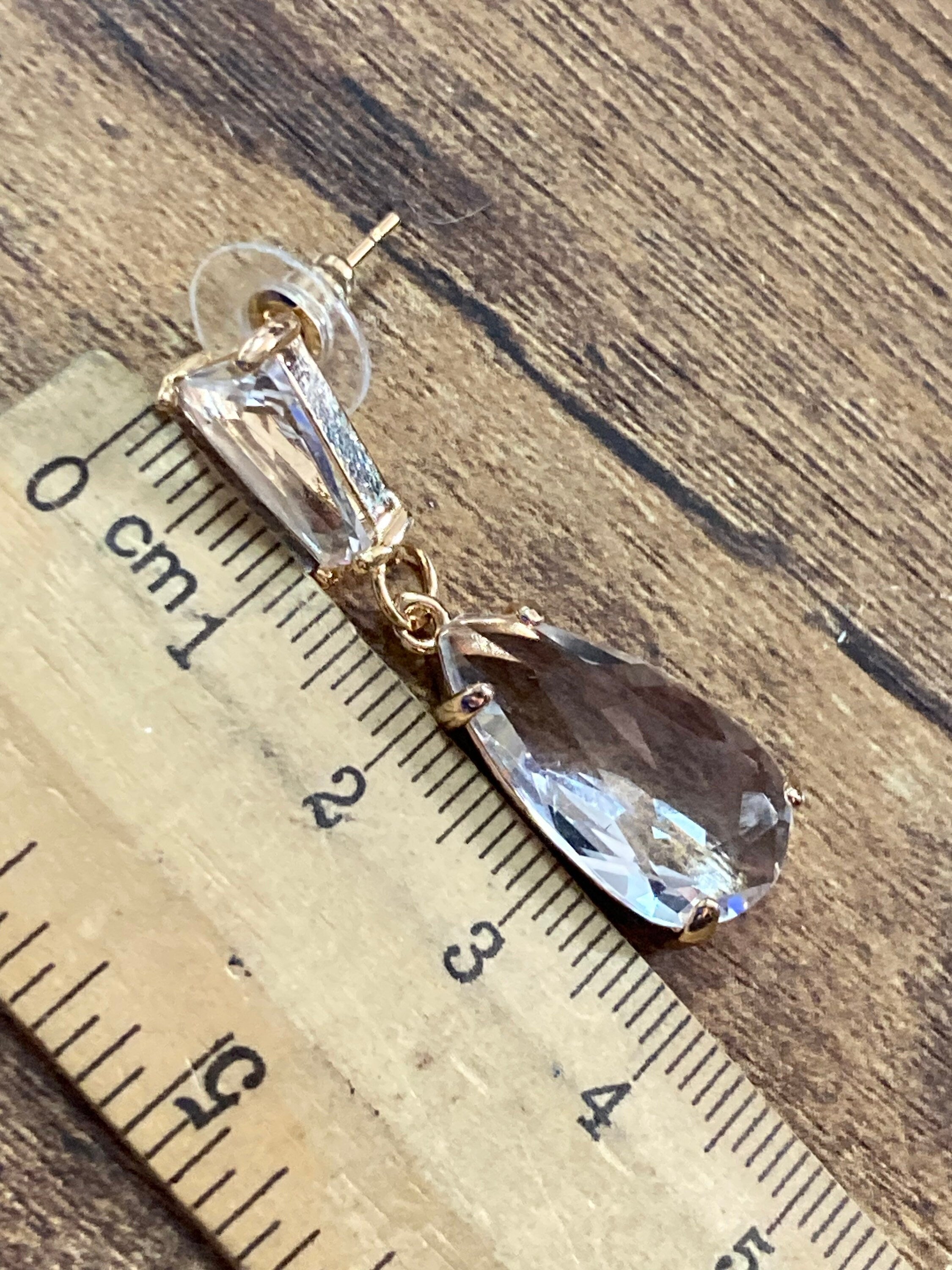 18k Gold plated Clear crystal glass diamante rhinestone teardrop earrings