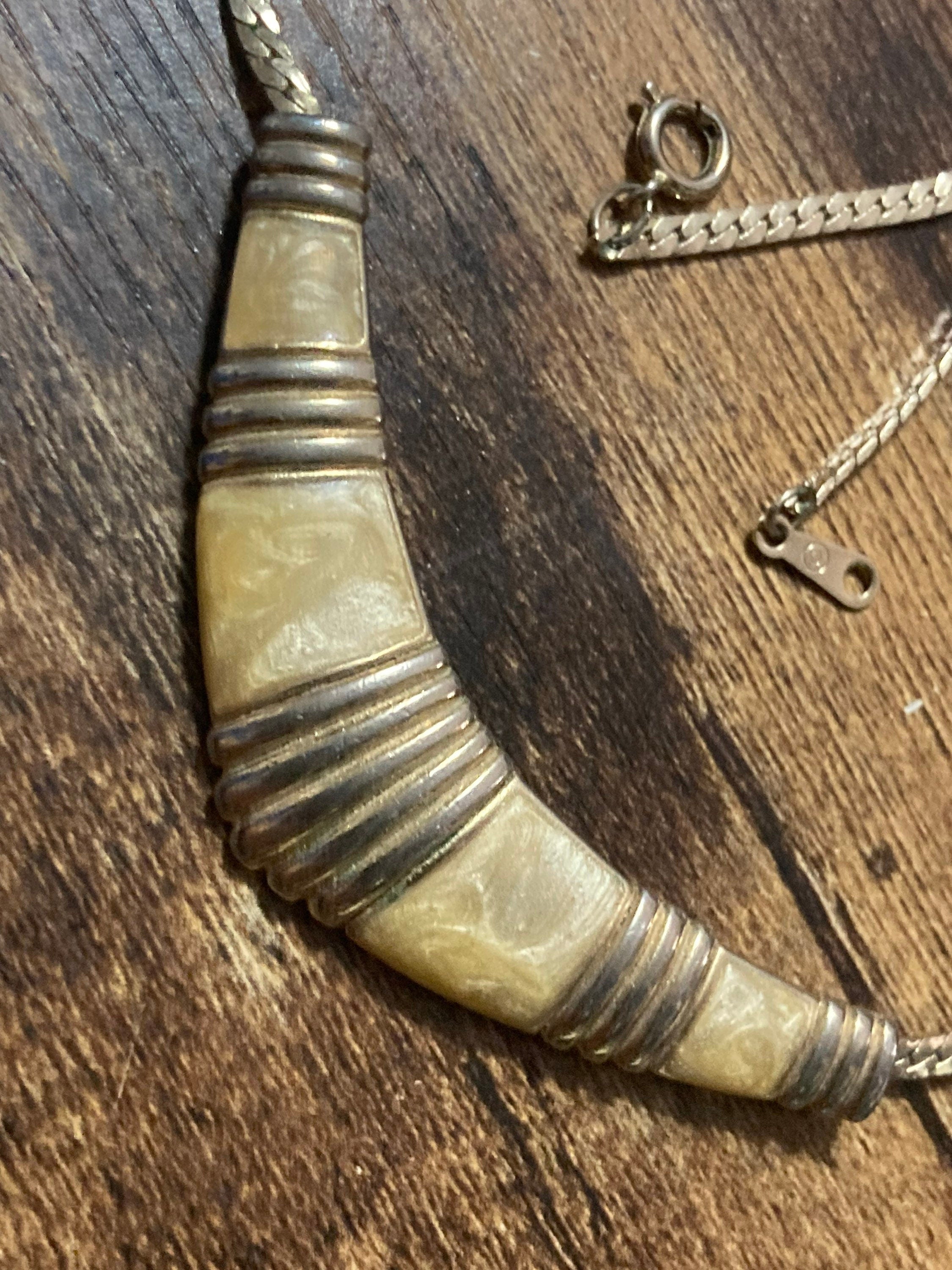Petite length cream enamel choker Vintage gold tone neutral colour