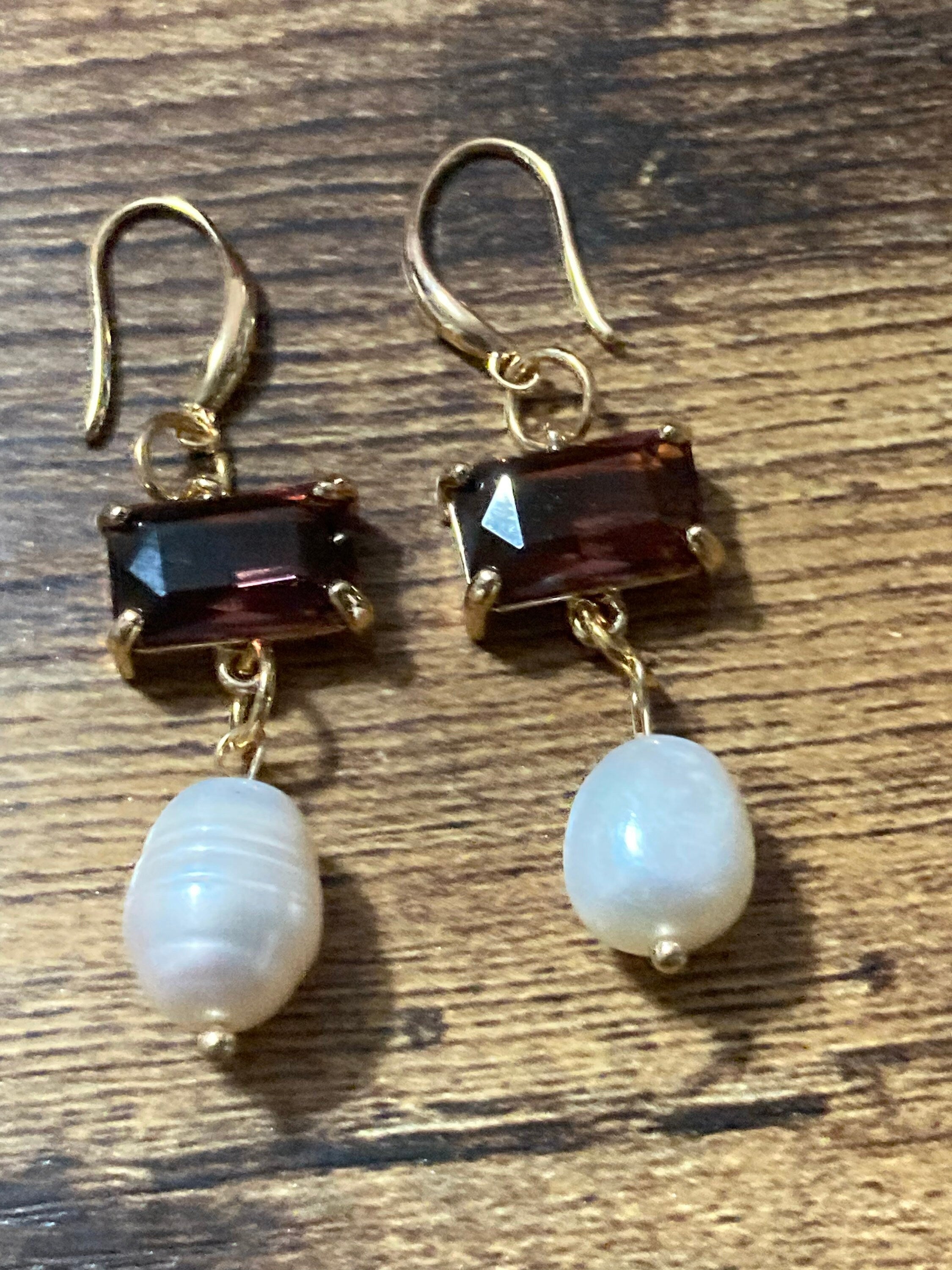 18k gold plated amethyst purple Crystal diamanté faux pearl teardrop earrings
