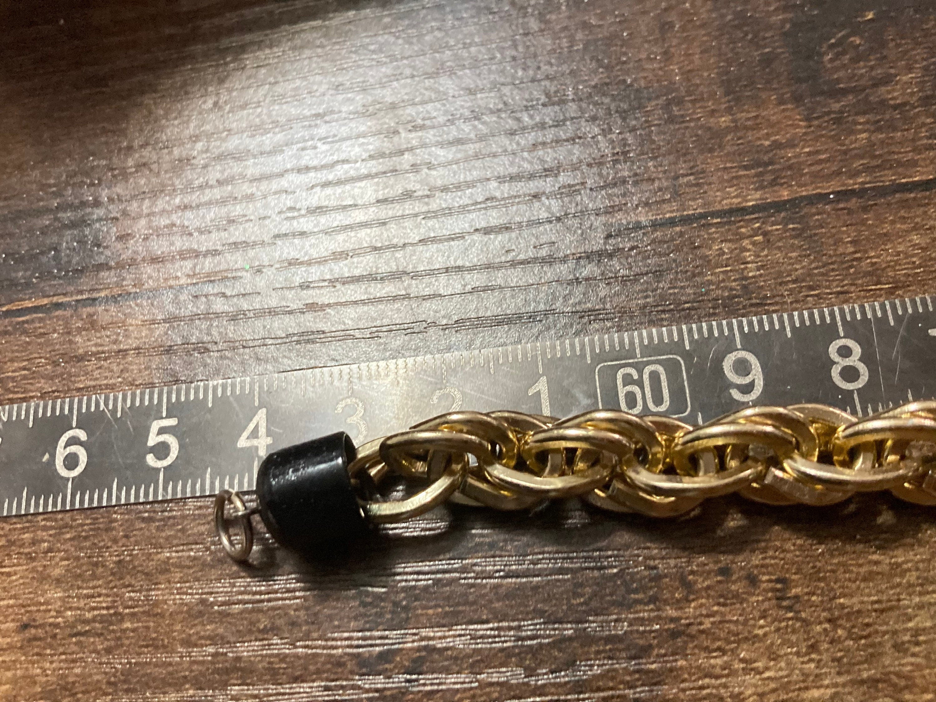 Vintage black glass beaded gold tone station link chunky rope chain necklace