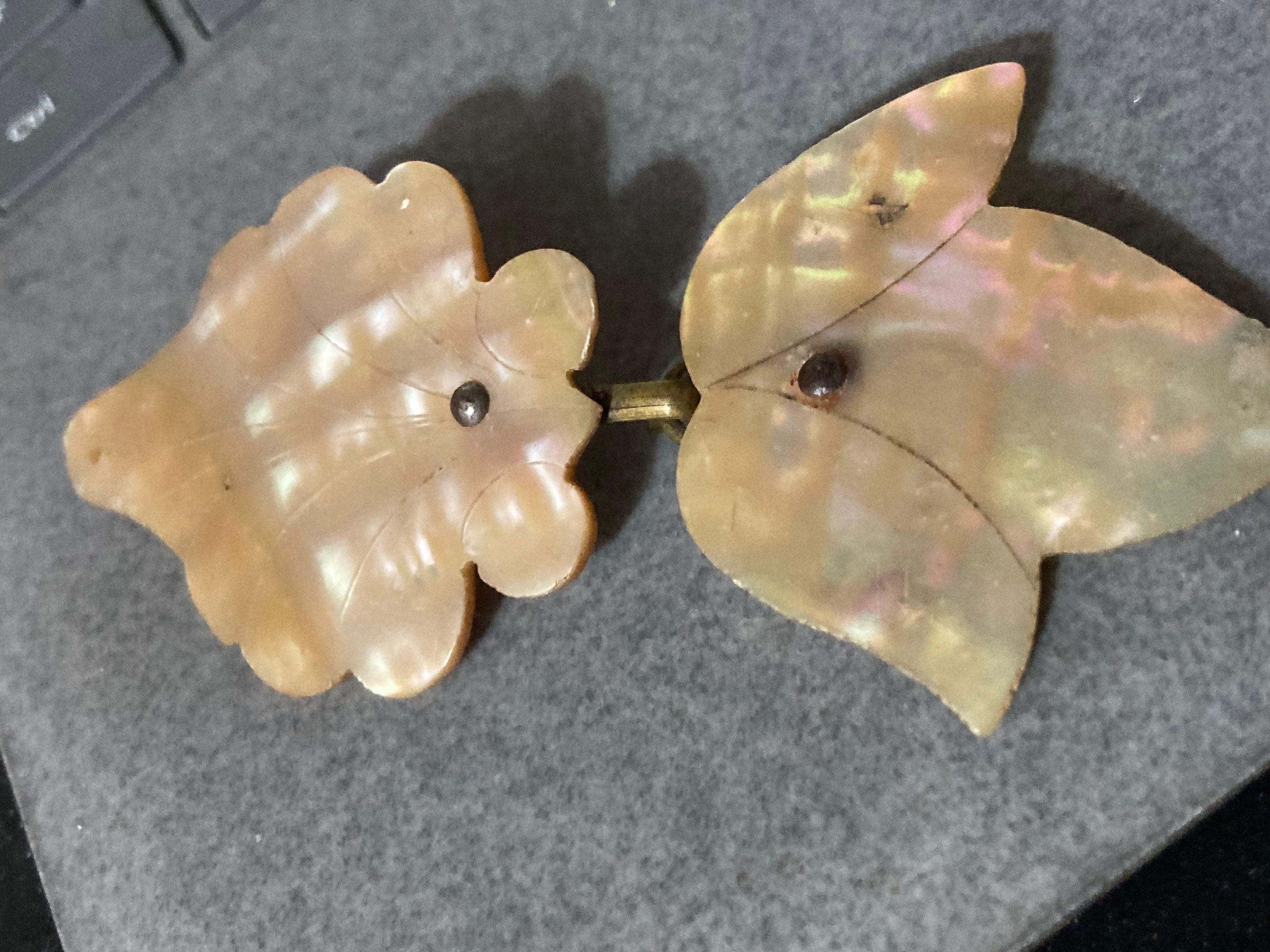 2 part Mother of Pearl antique leaf shaped Belt Buckle Victorian