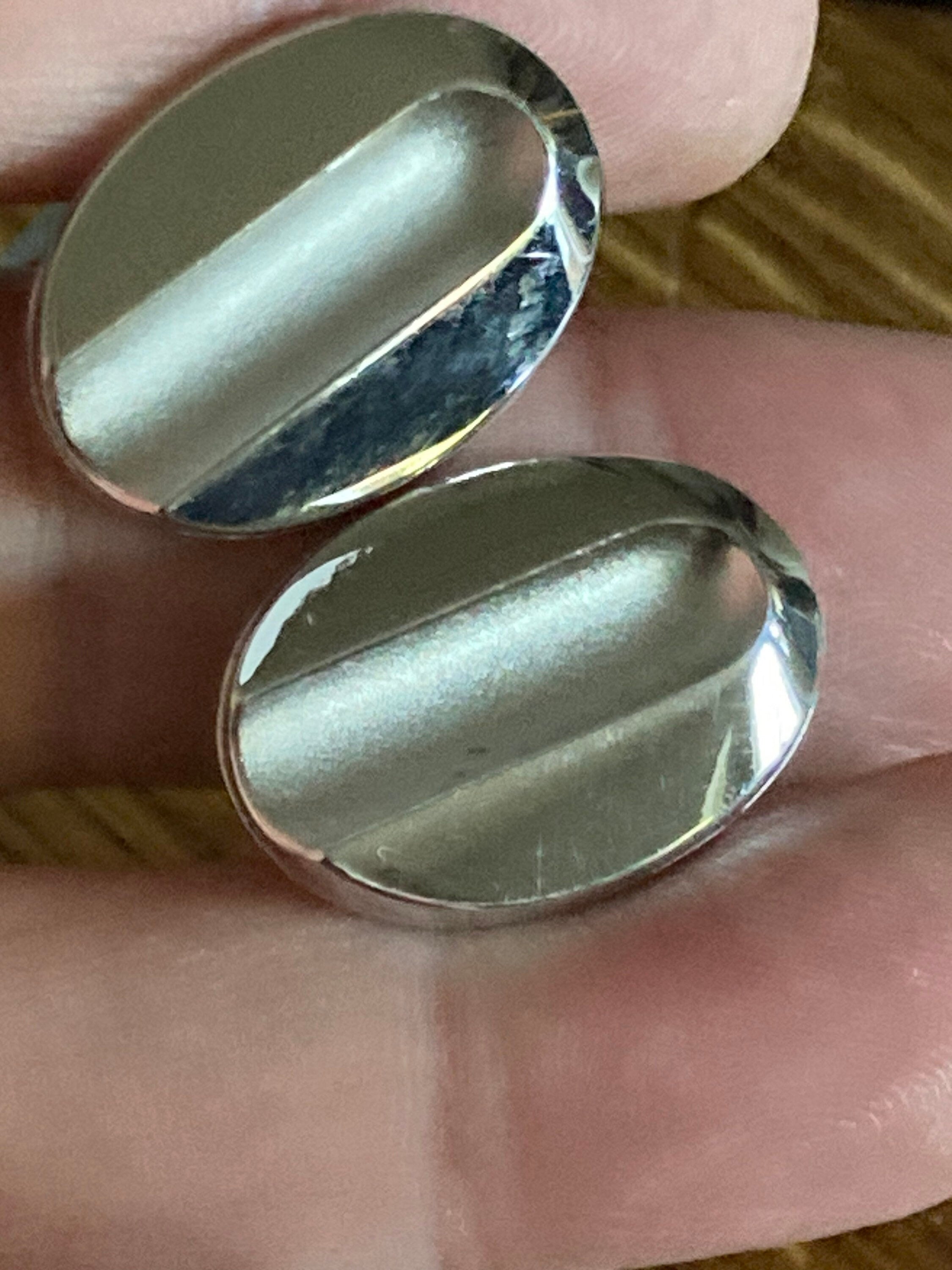 modernist vintage silver tone oval plain cufflinks