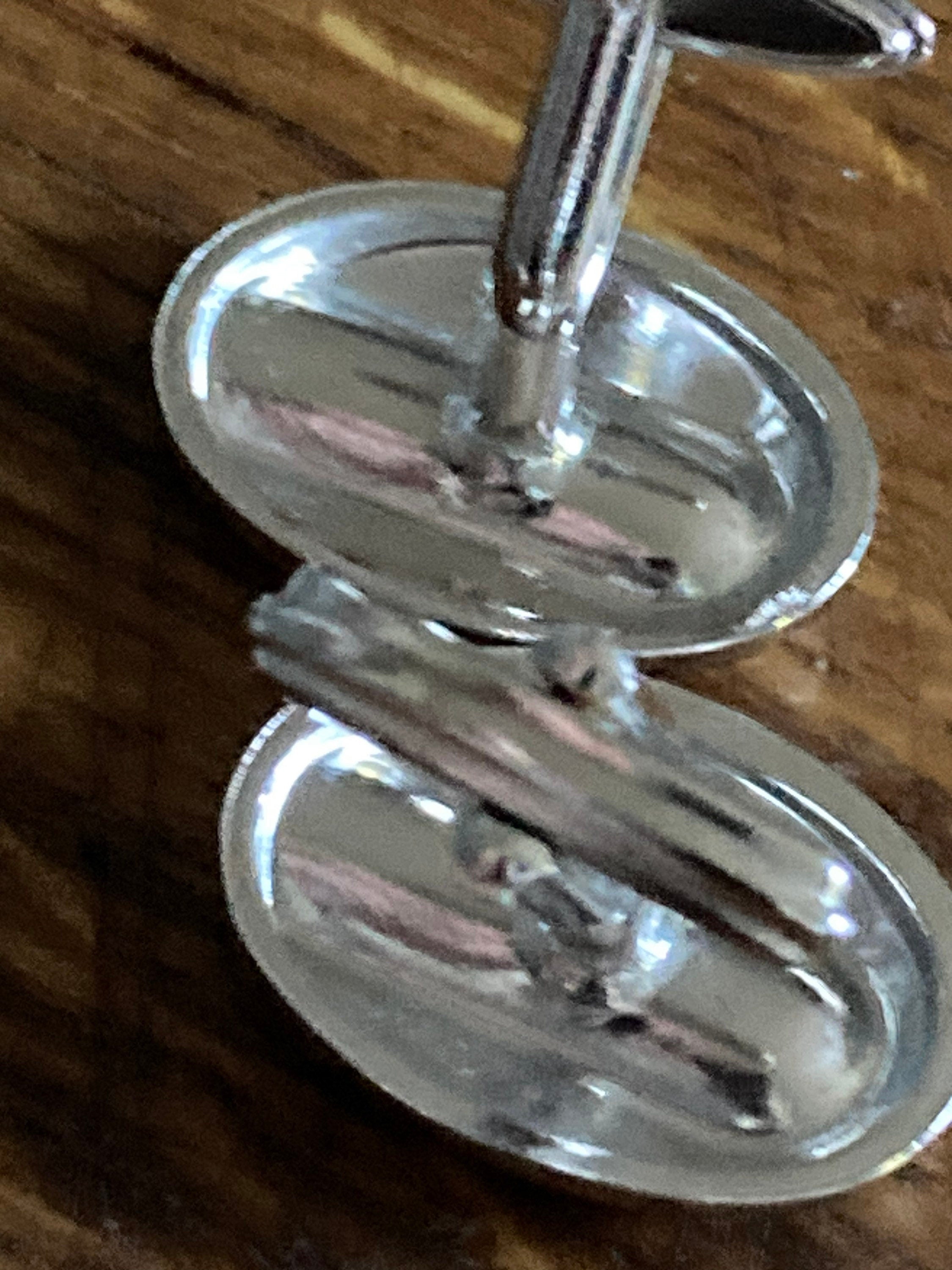 modernist vintage silver tone oval plain cufflinks