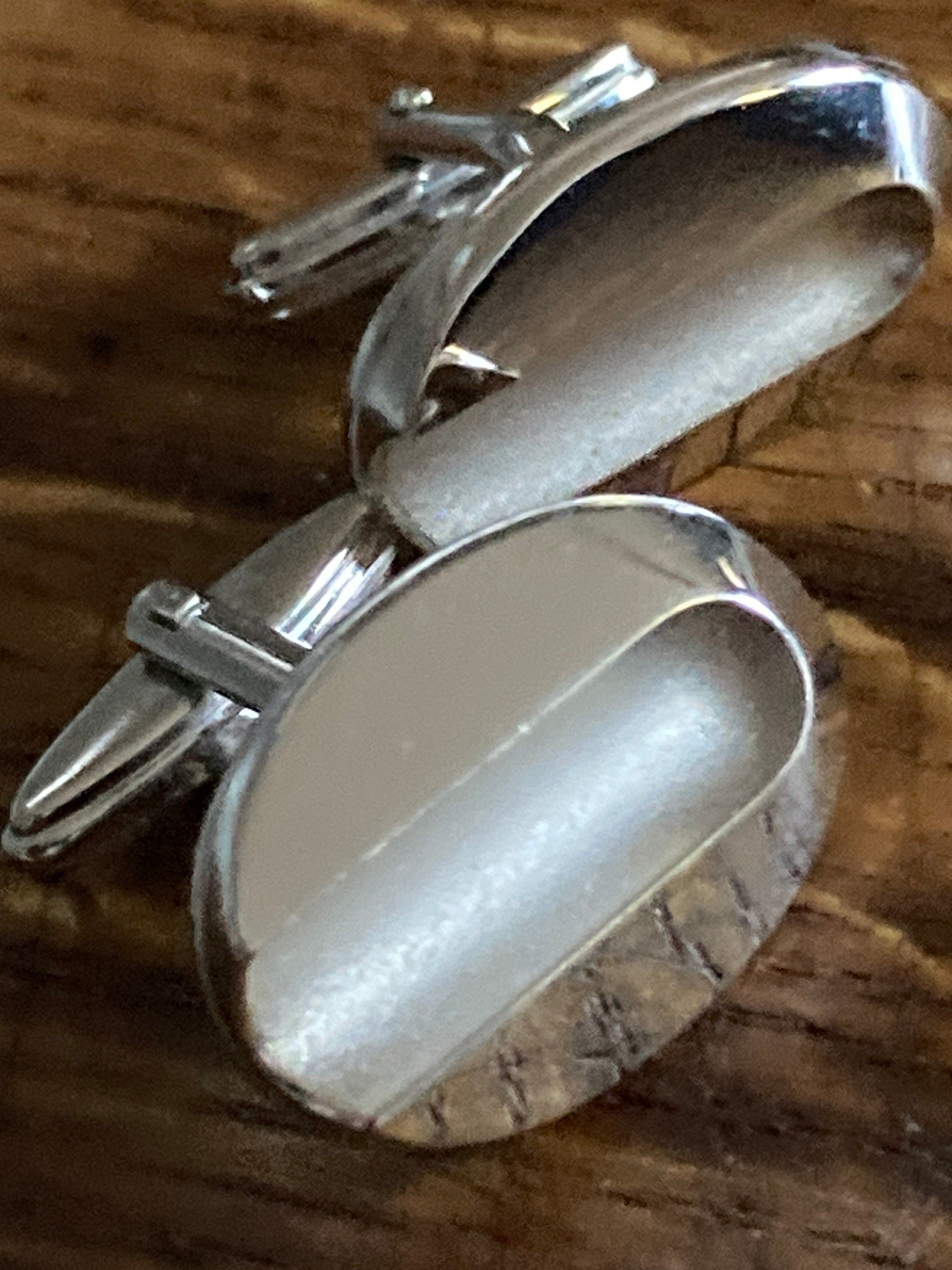 modernist vintage silver tone oval plain cufflinks