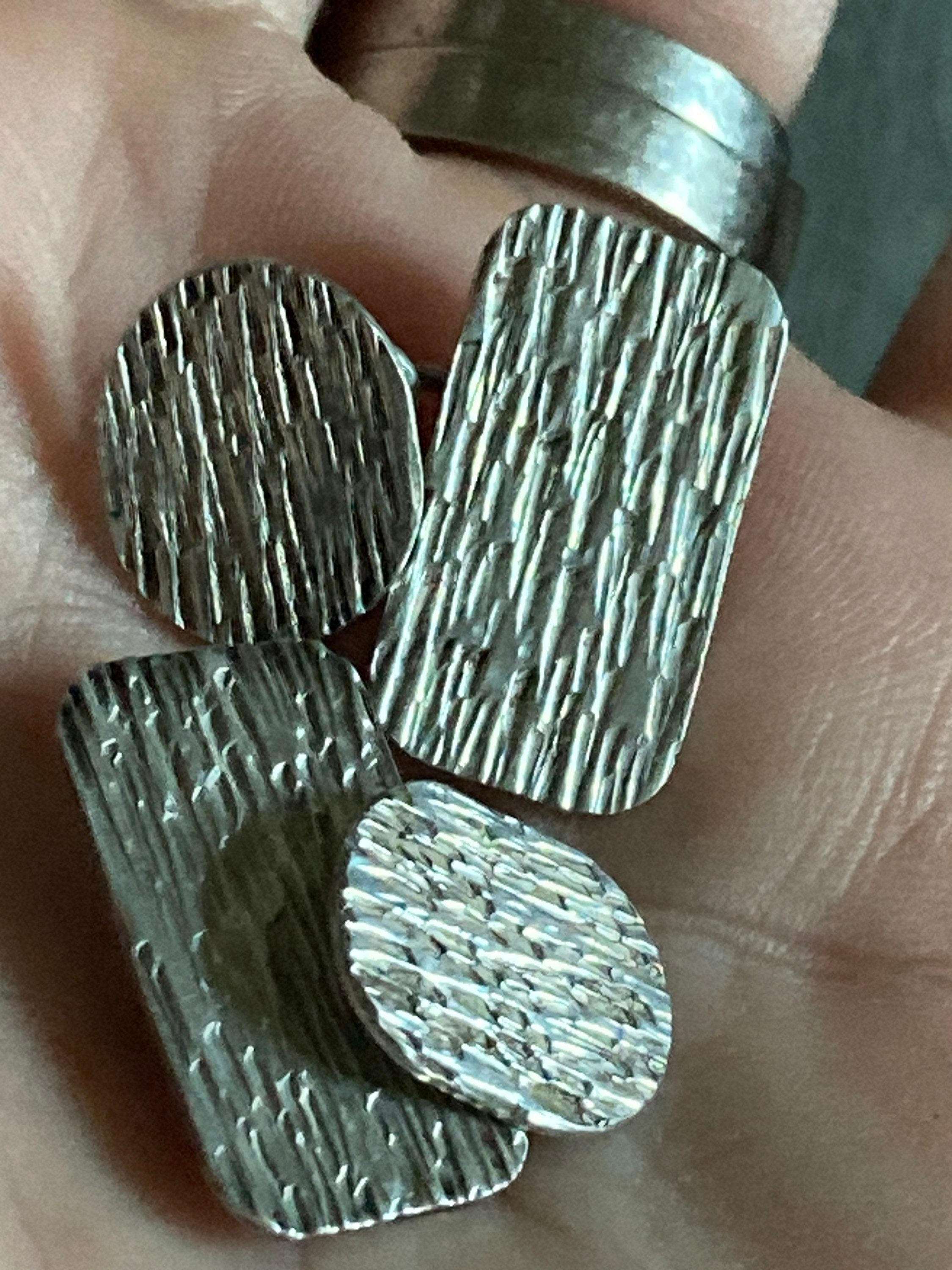 White metal 925 Vintage Modernist unmarked silver mens bark cufflinks