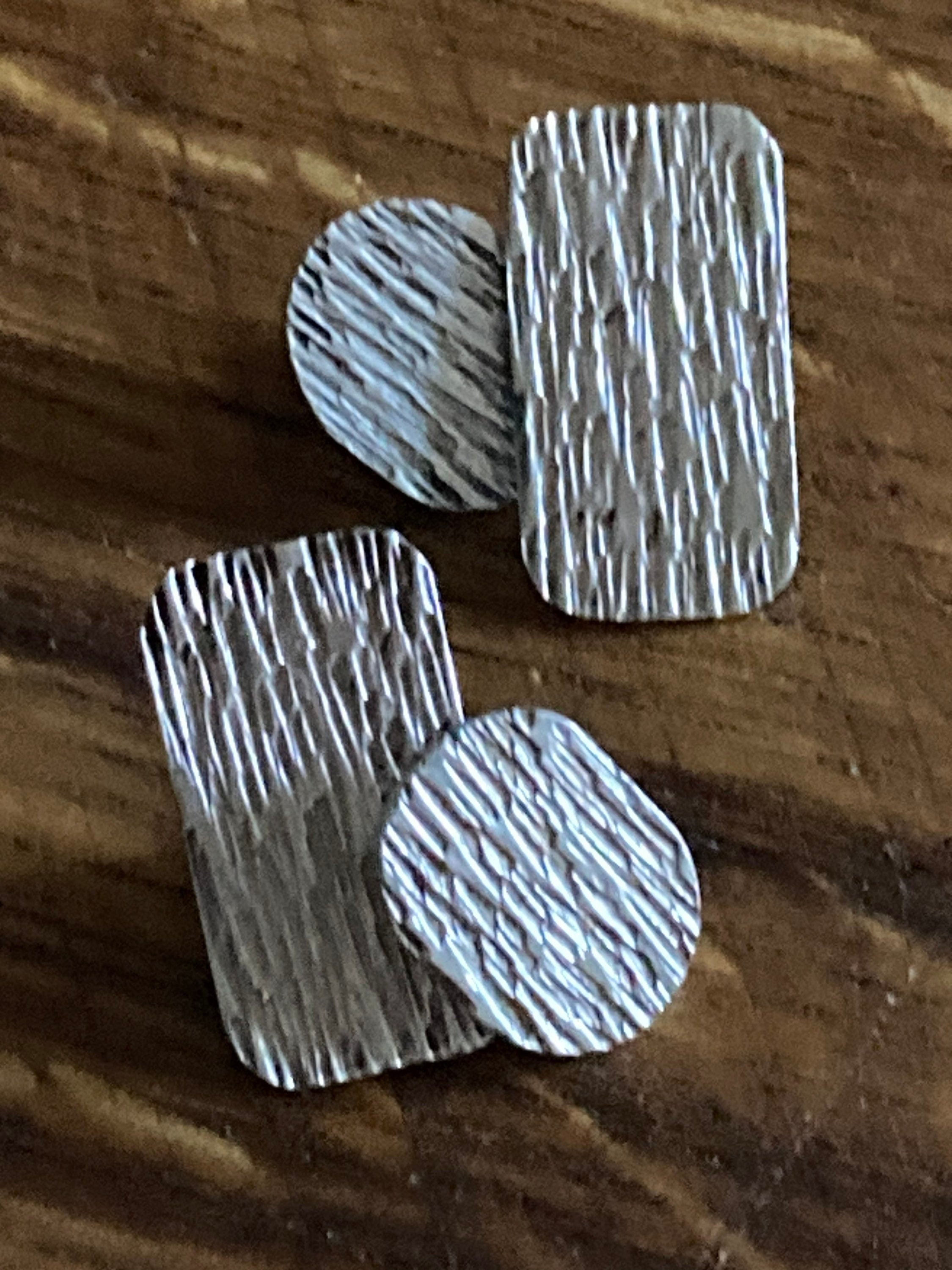 White metal 925 Vintage Modernist unmarked silver mens bark cufflinks