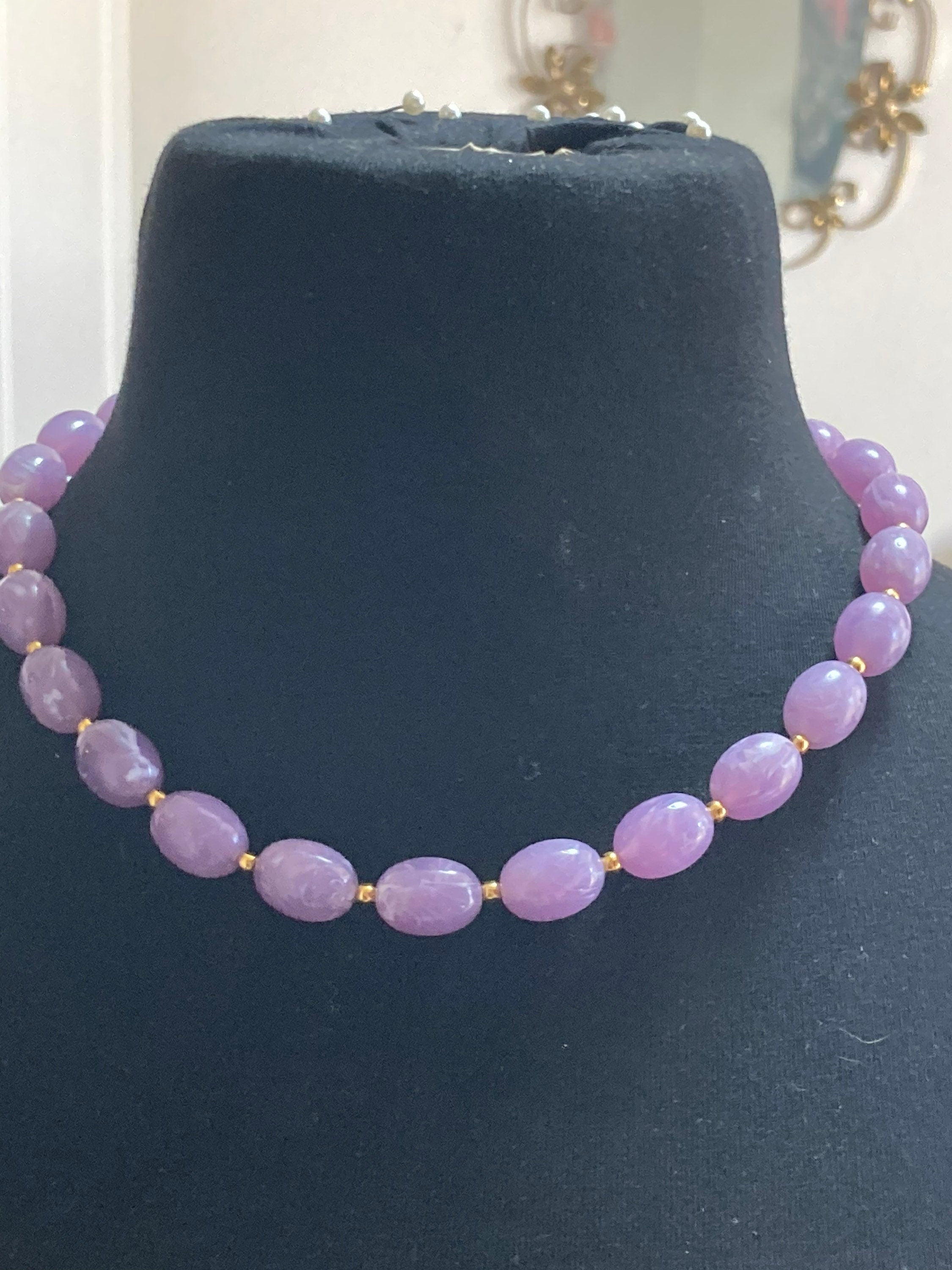 Signed Joan rivers lucite plastic beaded purple necklace 49cm