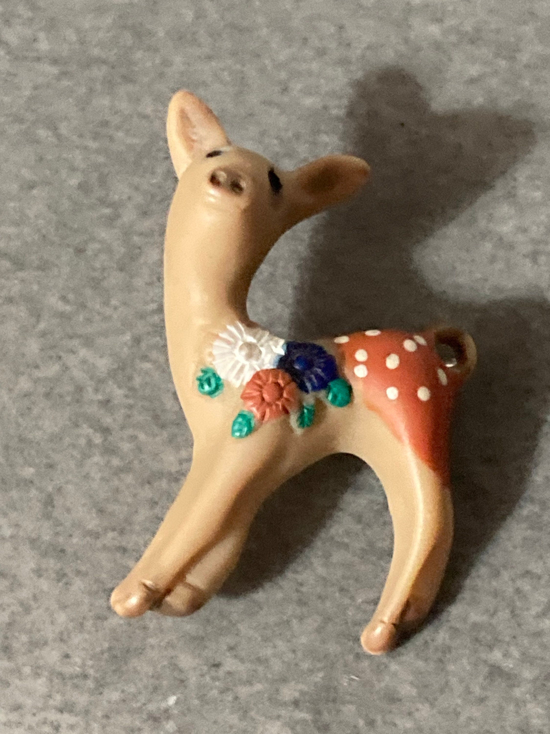Vintage kitsch early plastic floral deer Fawn brooch alpine Austrian