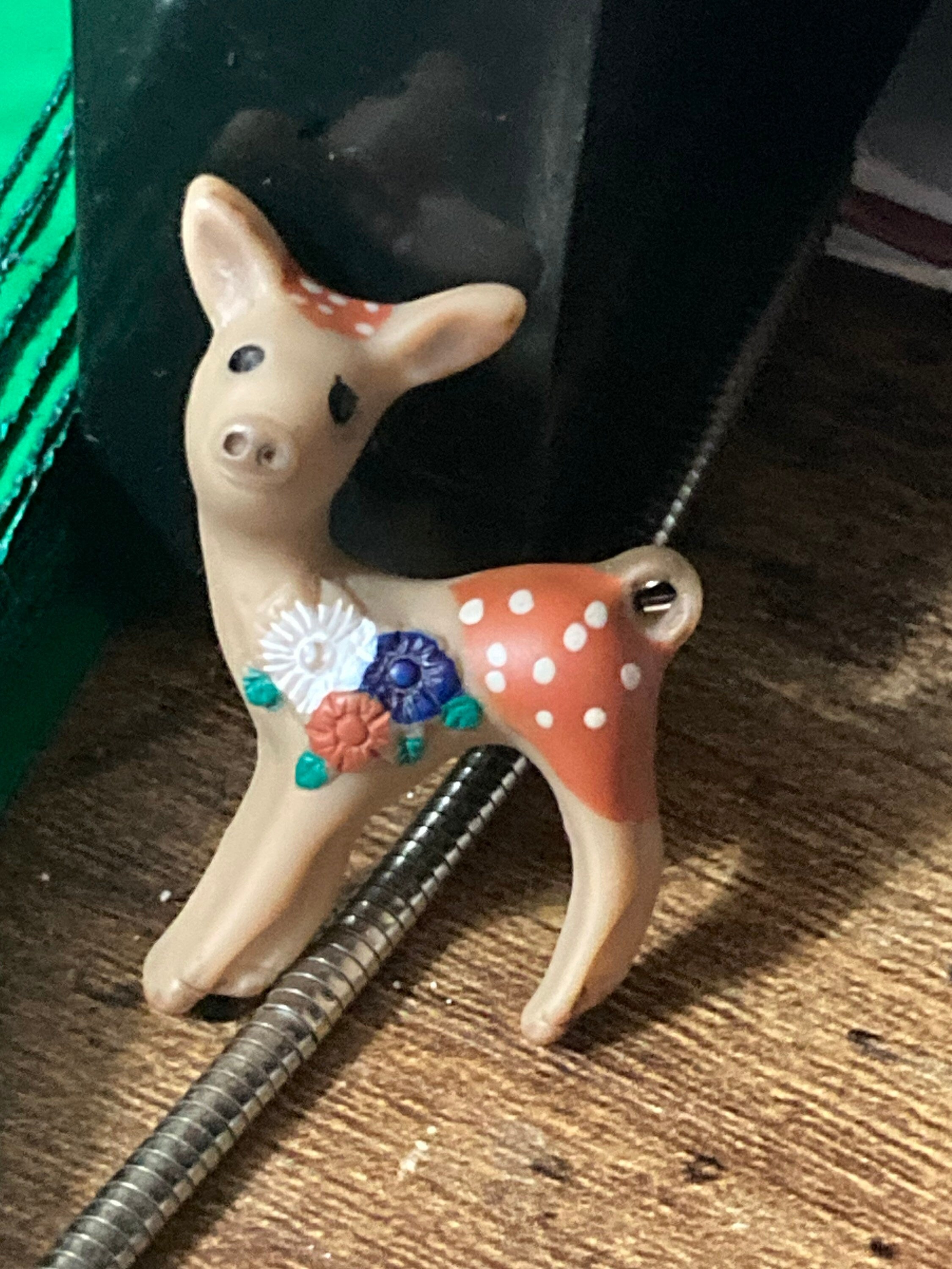Vintage kitsch early plastic floral deer Fawn brooch alpine Austrian