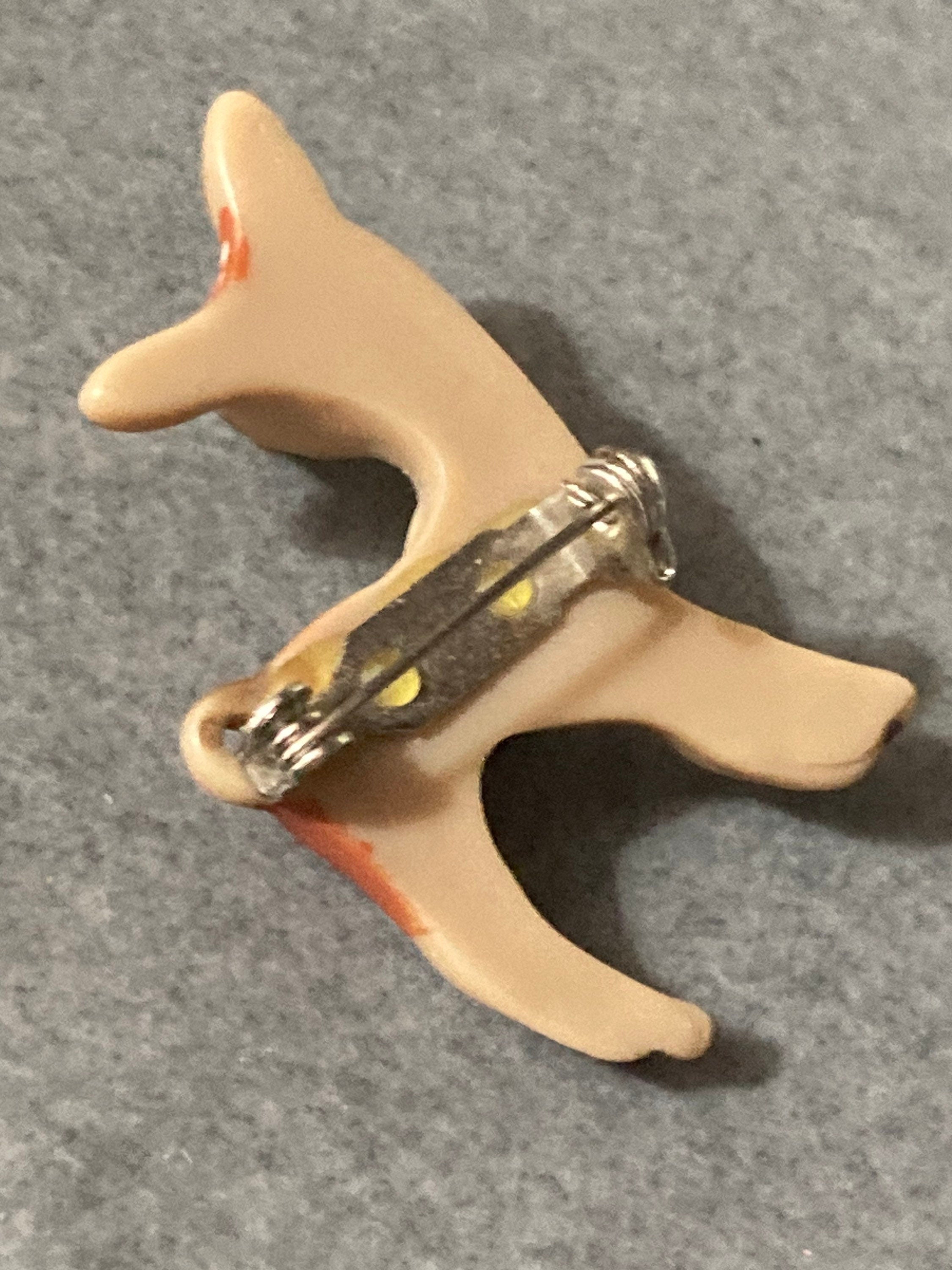 Vintage kitsch early plastic floral deer Fawn brooch alpine Austrian