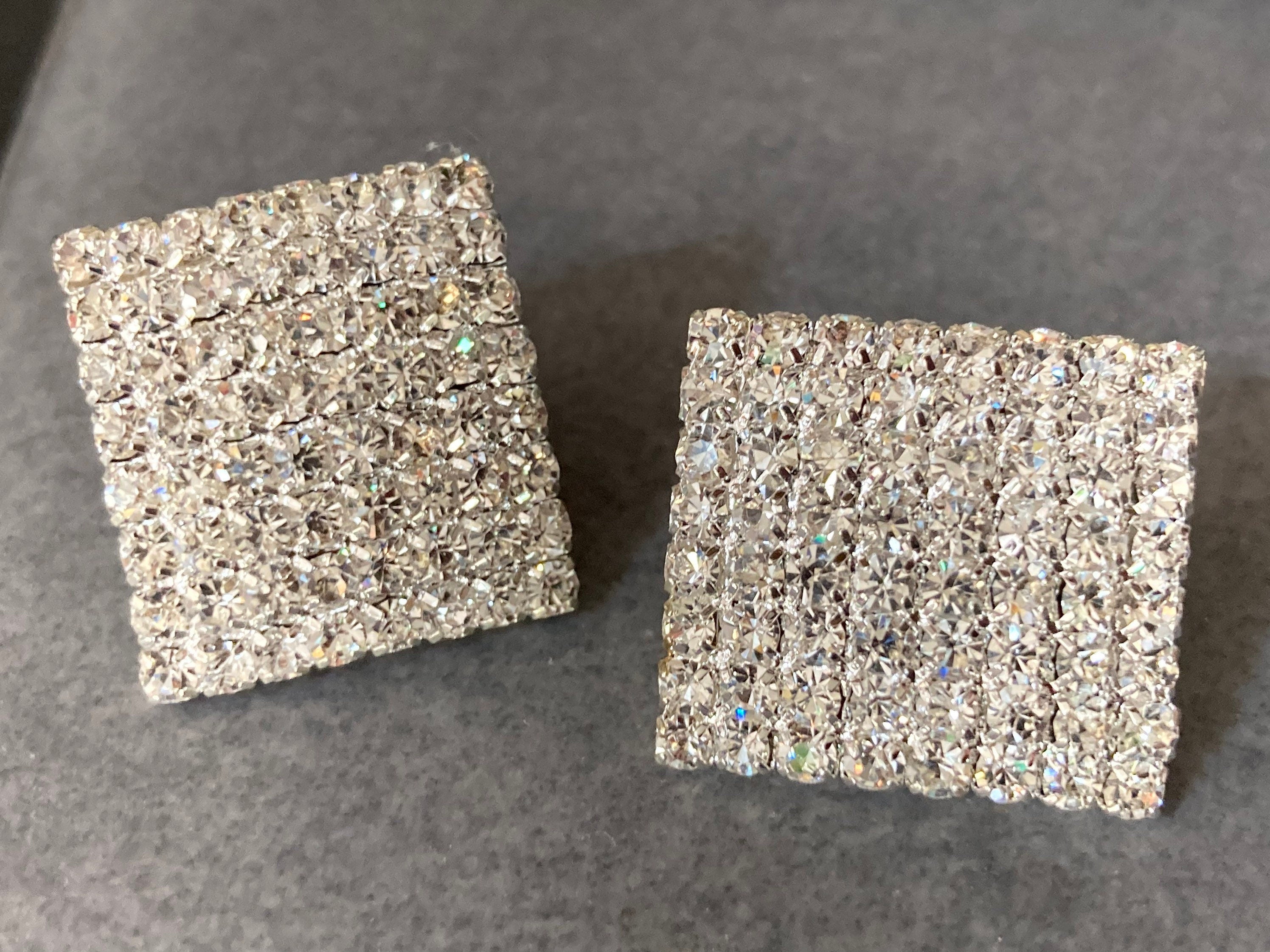 2cm large square diamanté stud pierced earrings