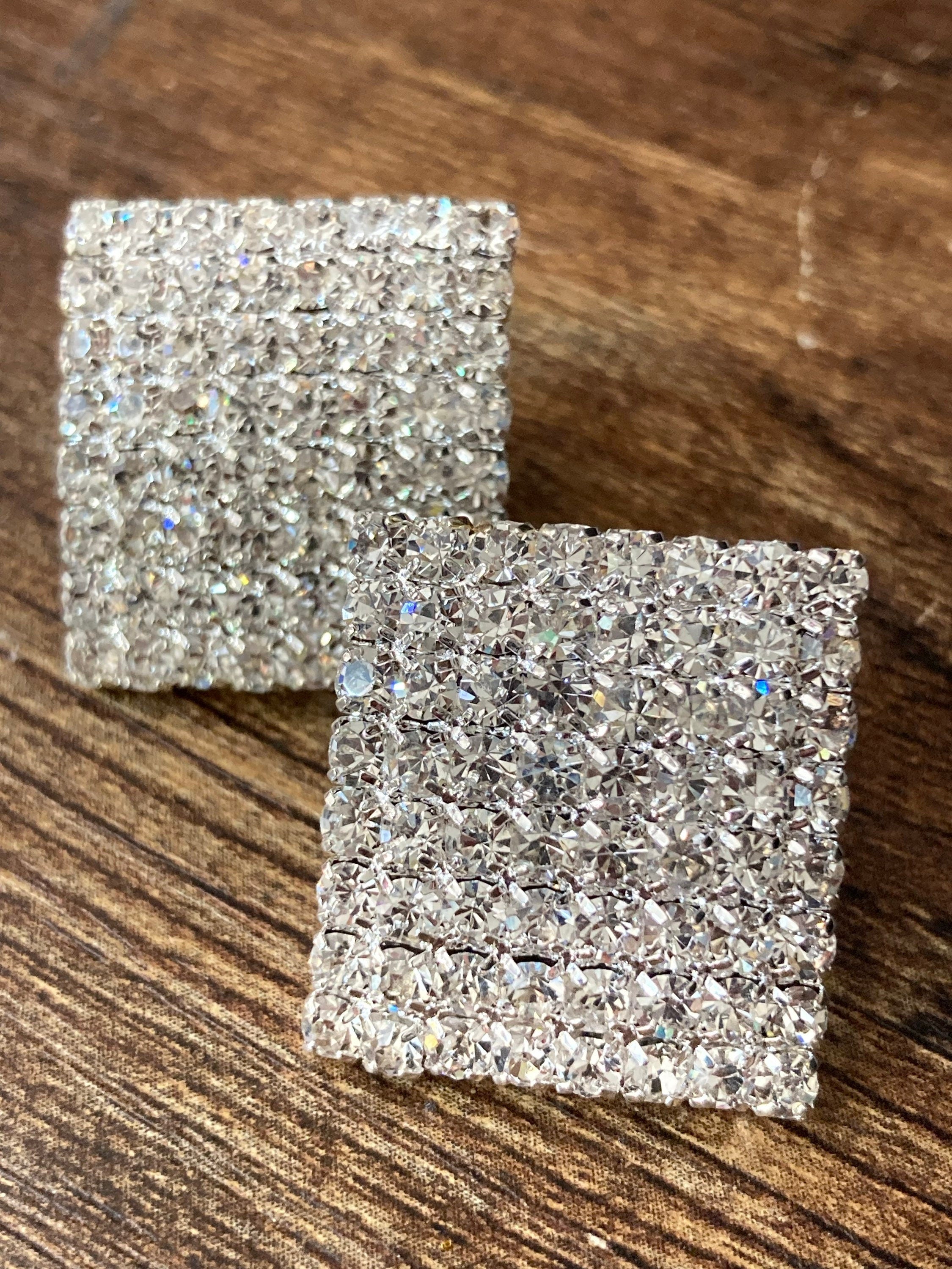 2cm large square diamanté stud pierced earrings