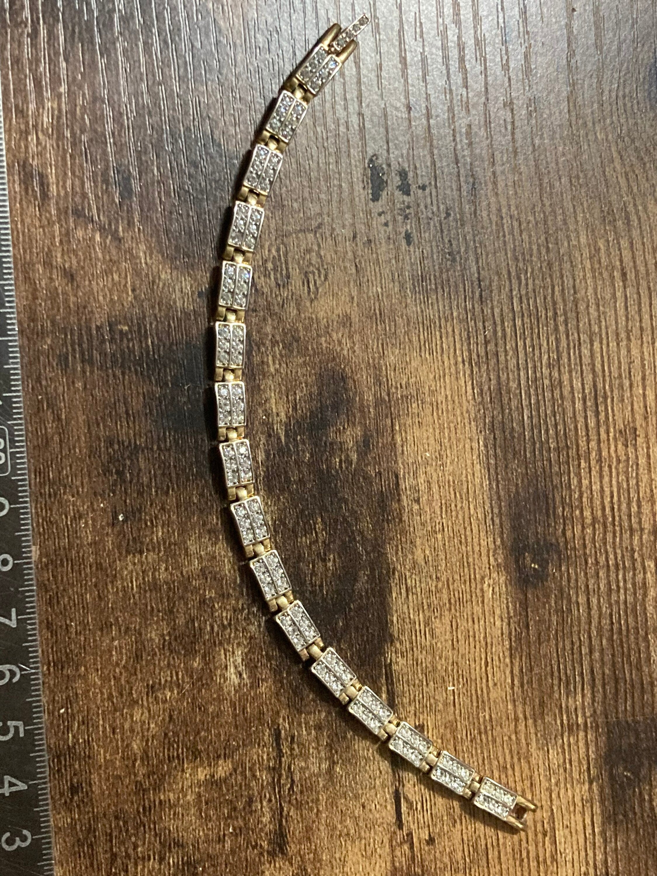 Vintage clear diamanté Crystal panel link gold plated tennis bracelet