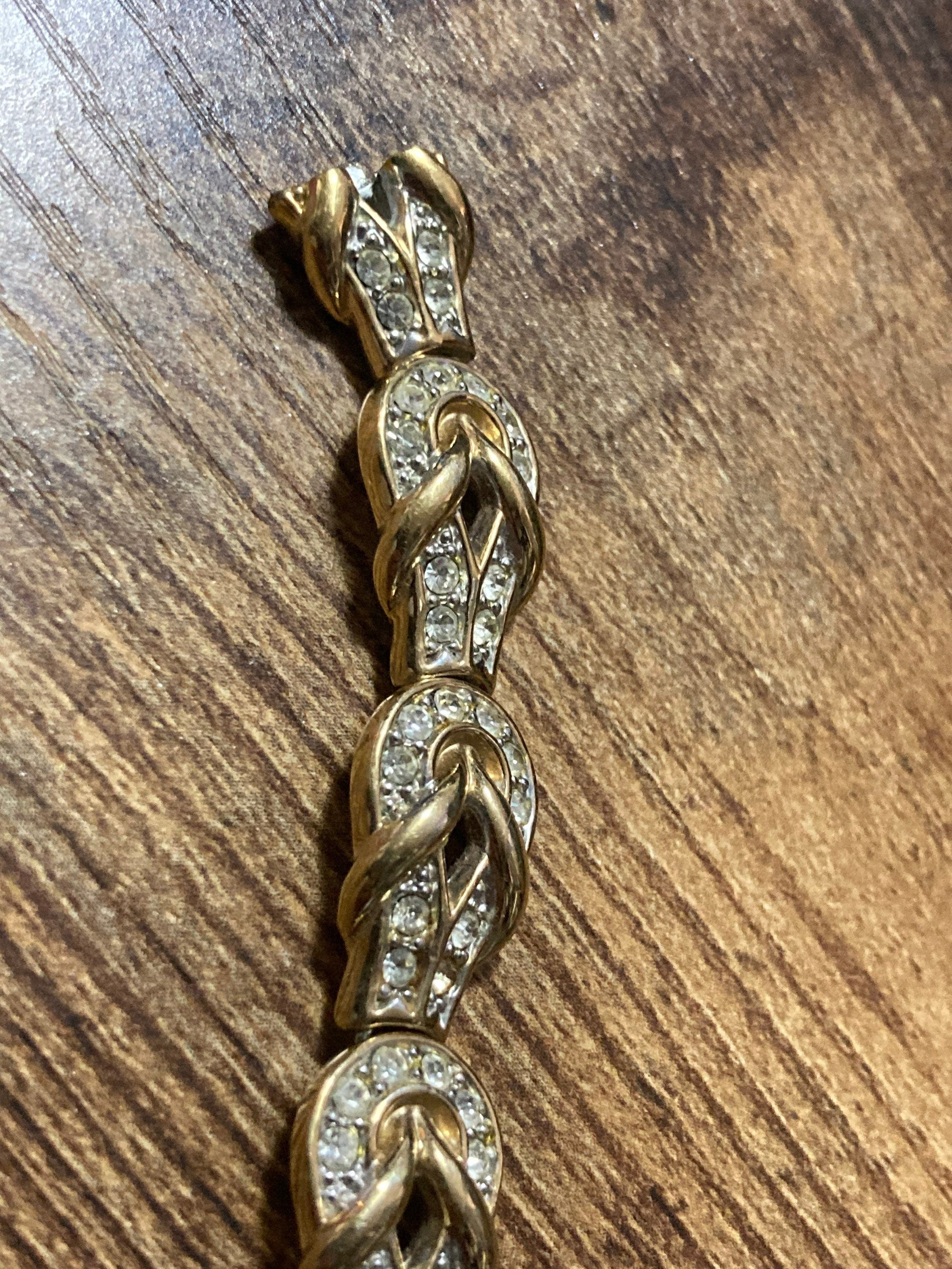 Vintage clear diamanté Crystal panel link gold plated cocktail bracelet