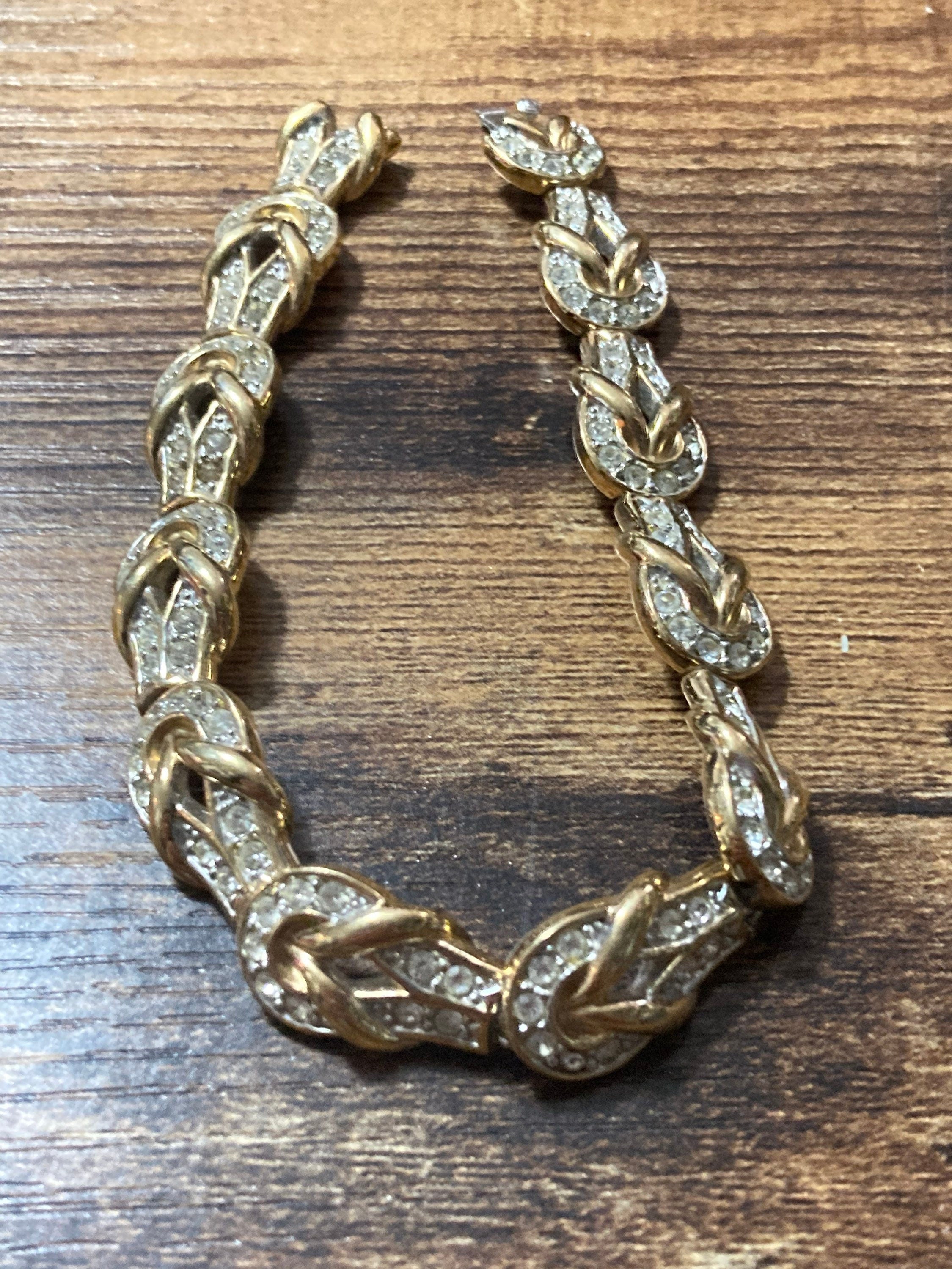 Vintage clear diamanté Crystal panel link gold plated cocktail bracelet