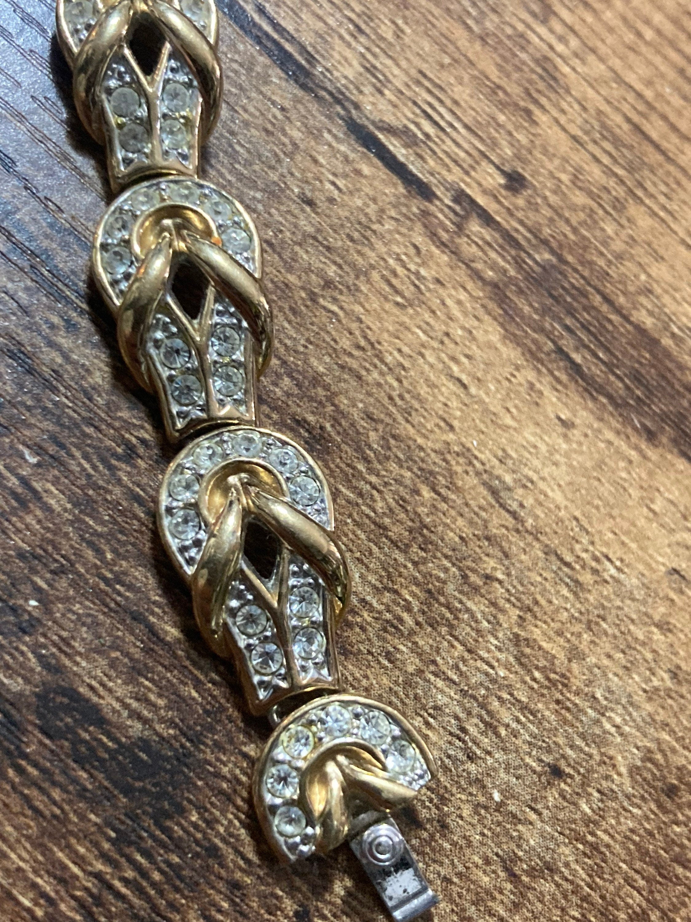 Vintage clear diamanté Crystal panel link gold plated cocktail bracelet