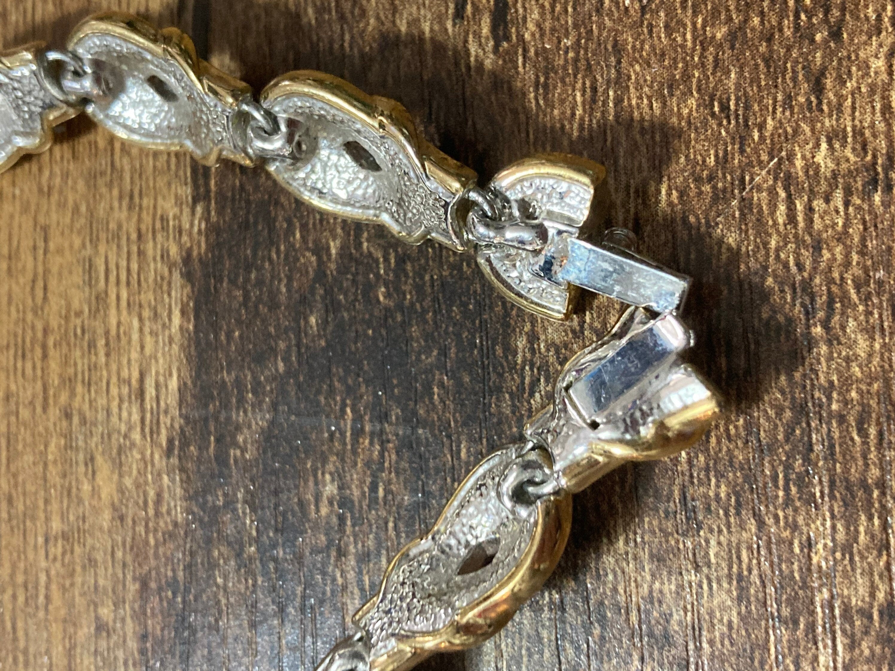Vintage clear diamanté Crystal panel link gold plated cocktail bracelet