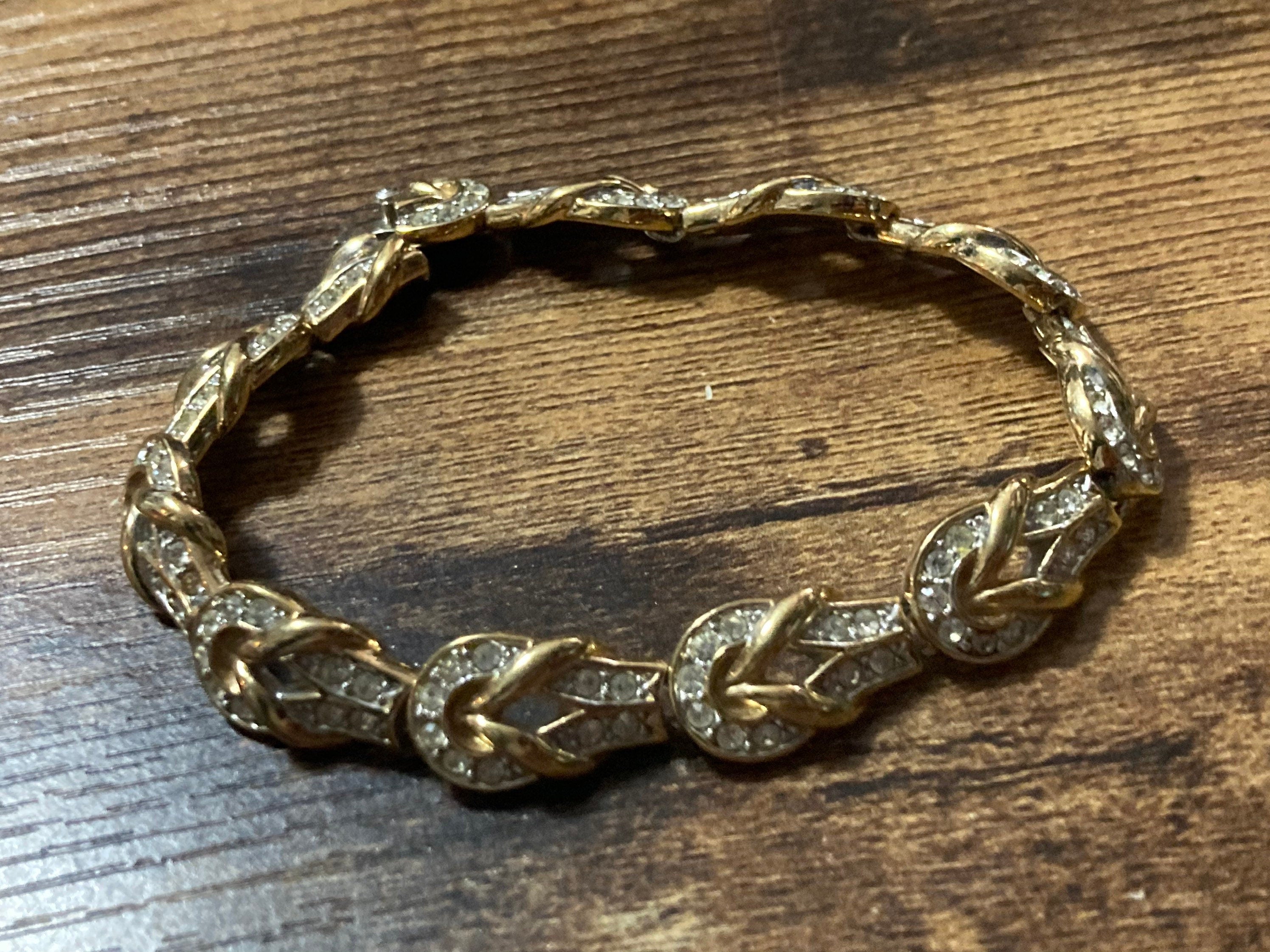 Vintage clear diamanté Crystal panel link gold plated cocktail bracelet
