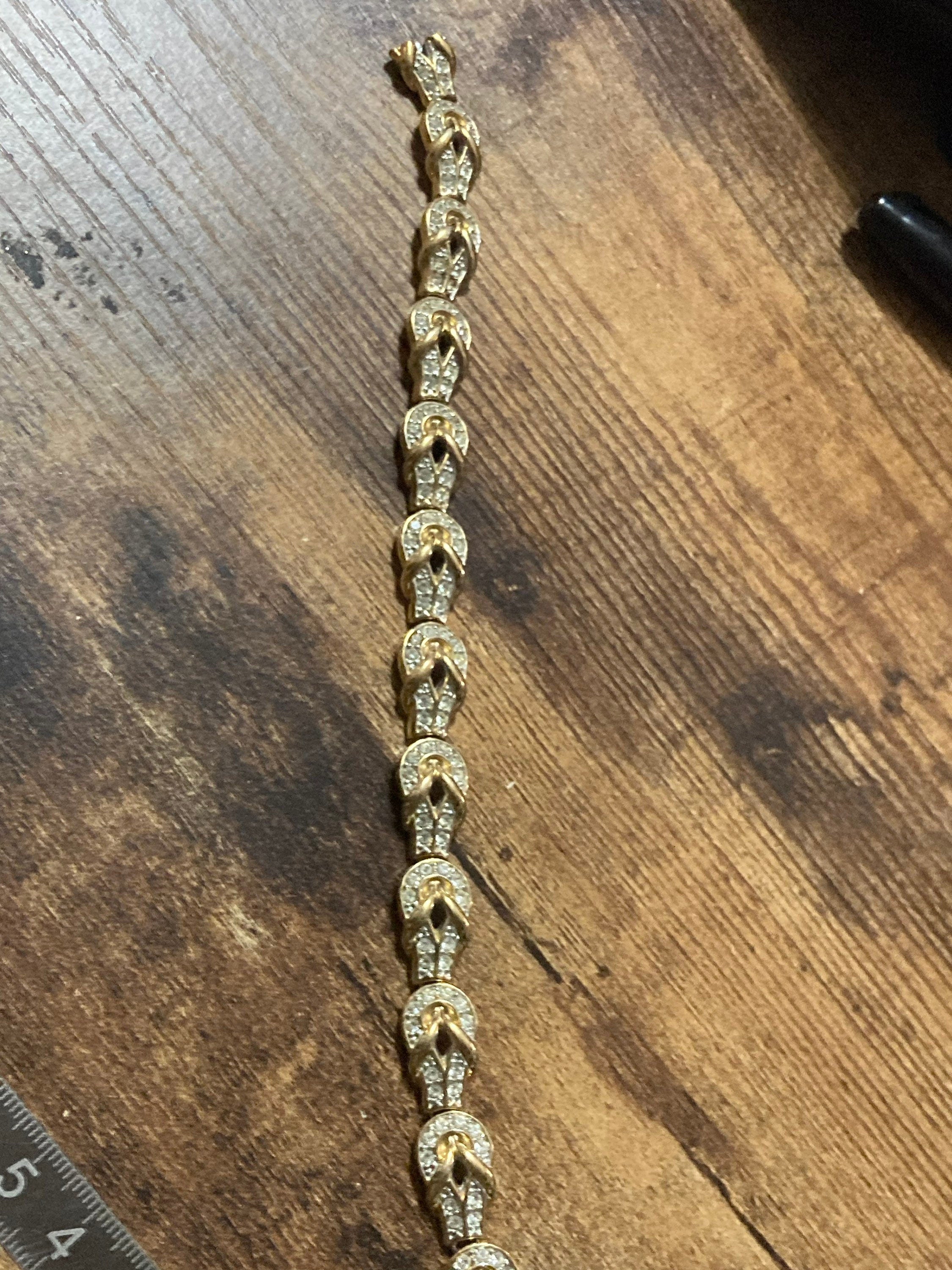Vintage clear diamanté Crystal panel link gold plated cocktail bracelet