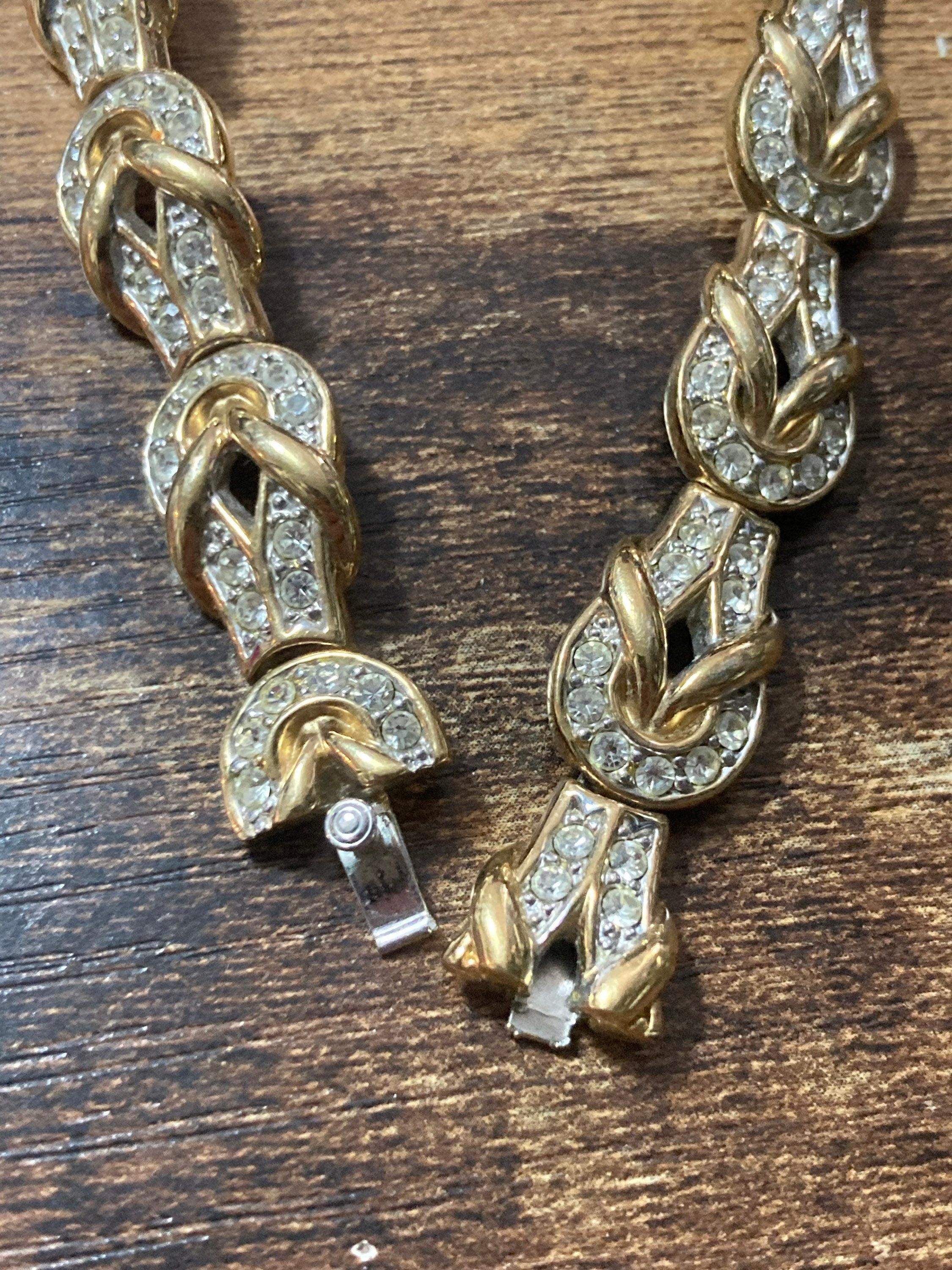 Vintage clear diamanté Crystal panel link gold plated cocktail bracelet