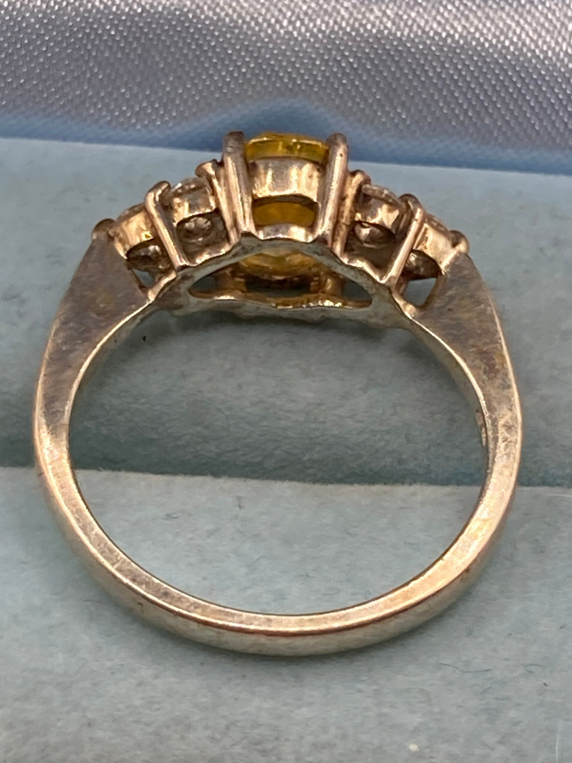 Cubic zirconia yellow gemstone dress ring UK size P 925 sterling silver