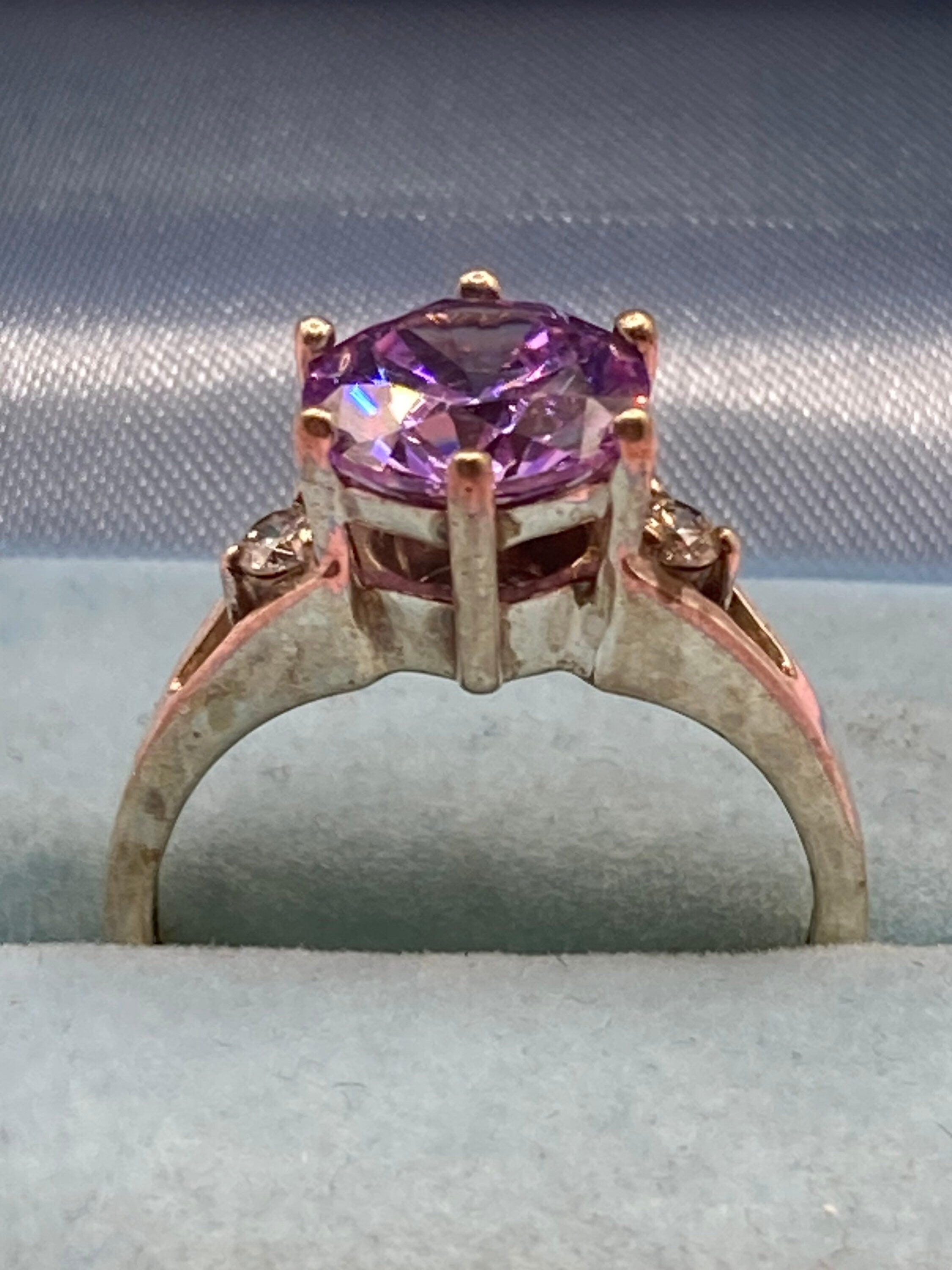 Amethyst purple Cubic zirconia gemstone dress ring UK size P 925 sterling silver
