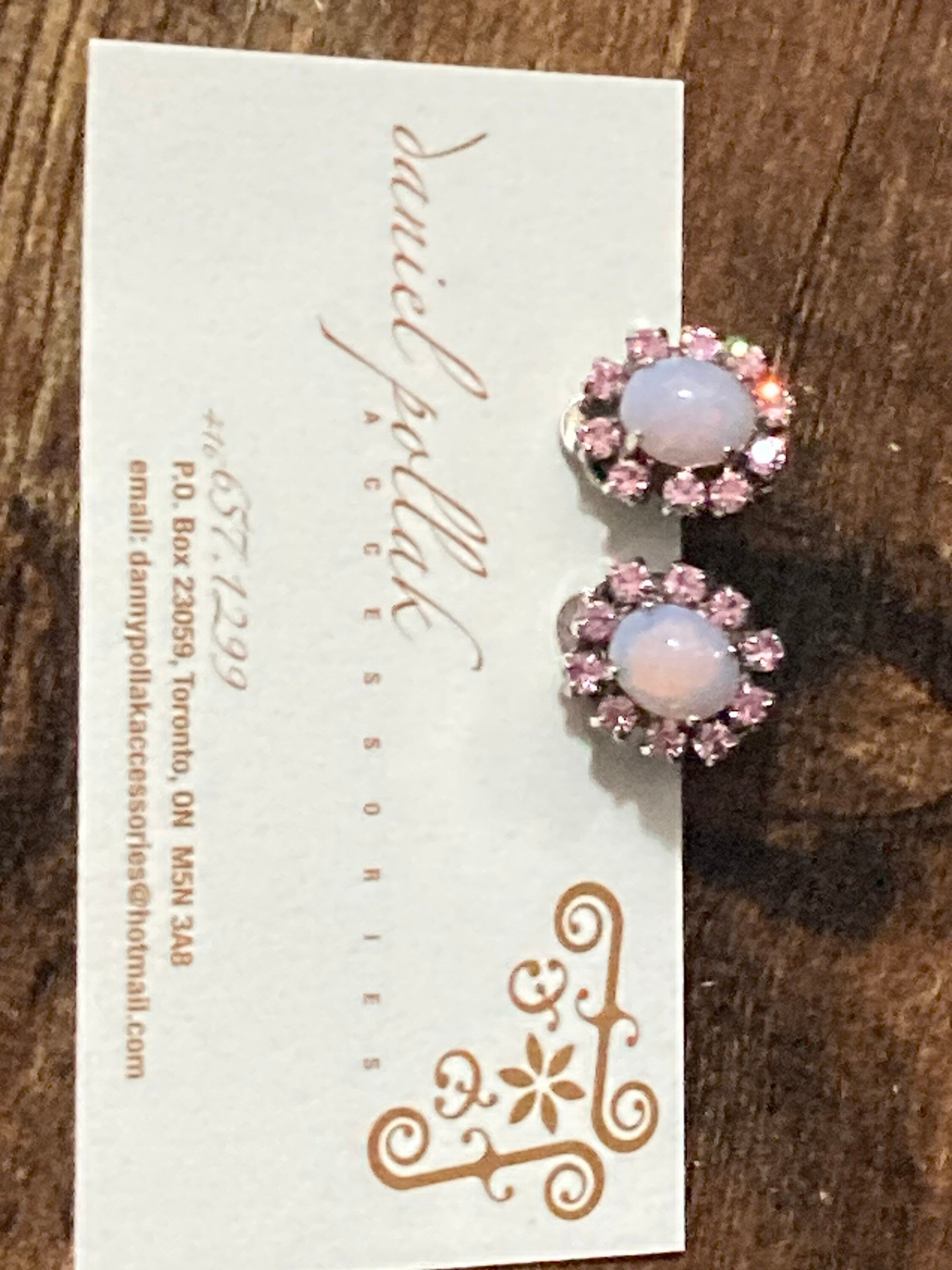 Daniel pollak pink diamanté ops line clip of earrings silver tone