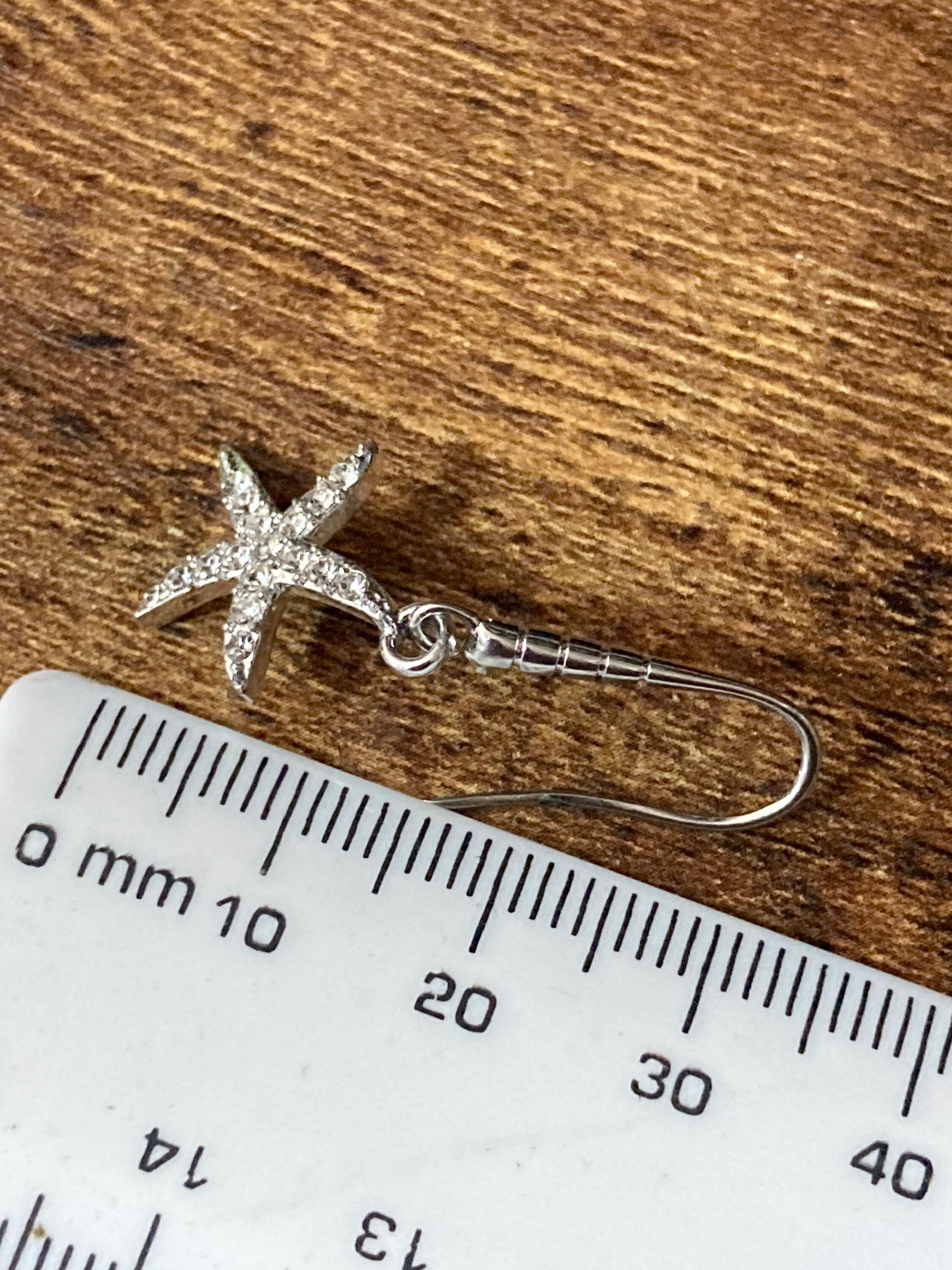 Diamanté starfish earrings silver plated crystal pierced