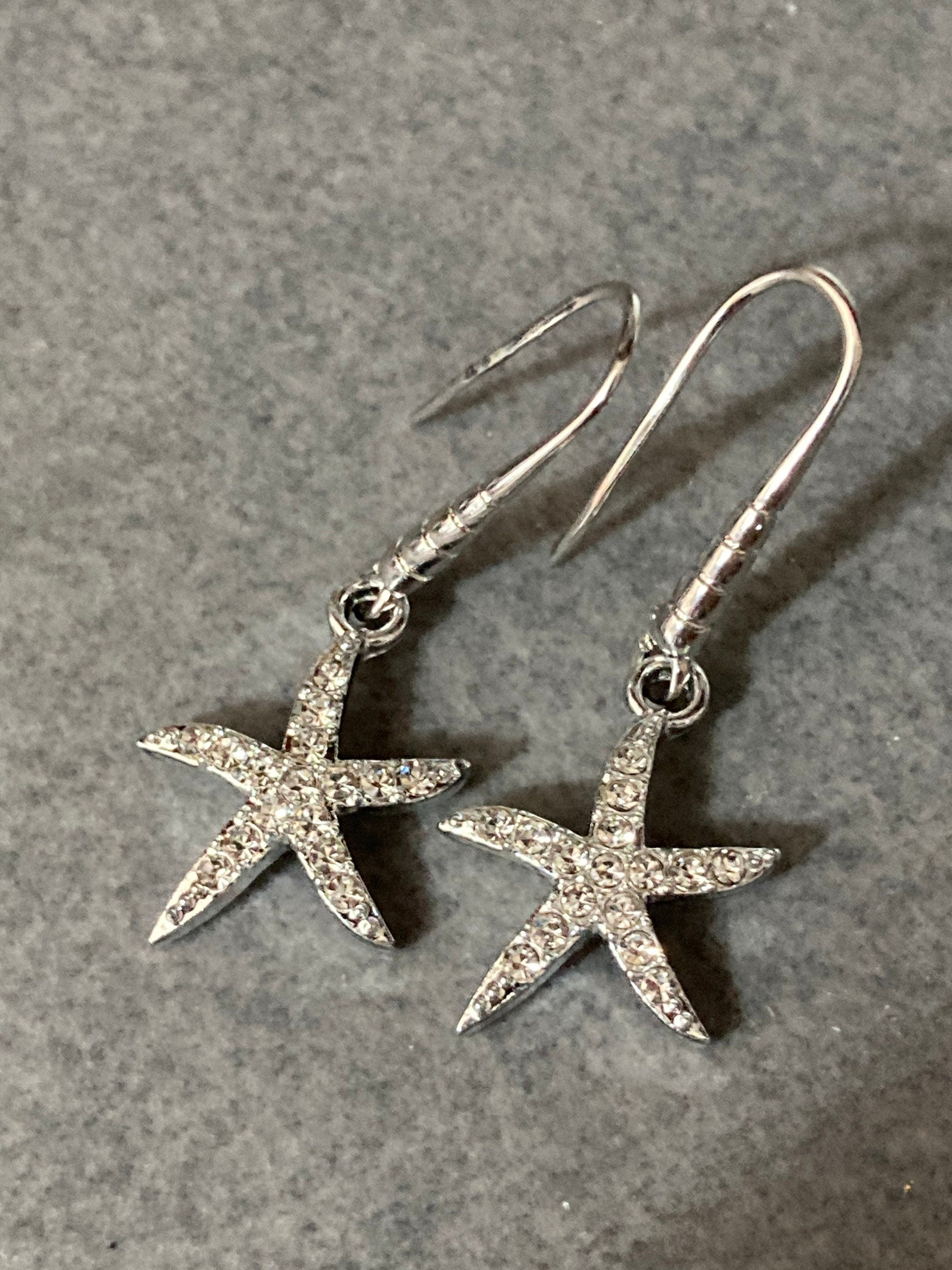 Diamanté starfish earrings silver plated crystal pierced