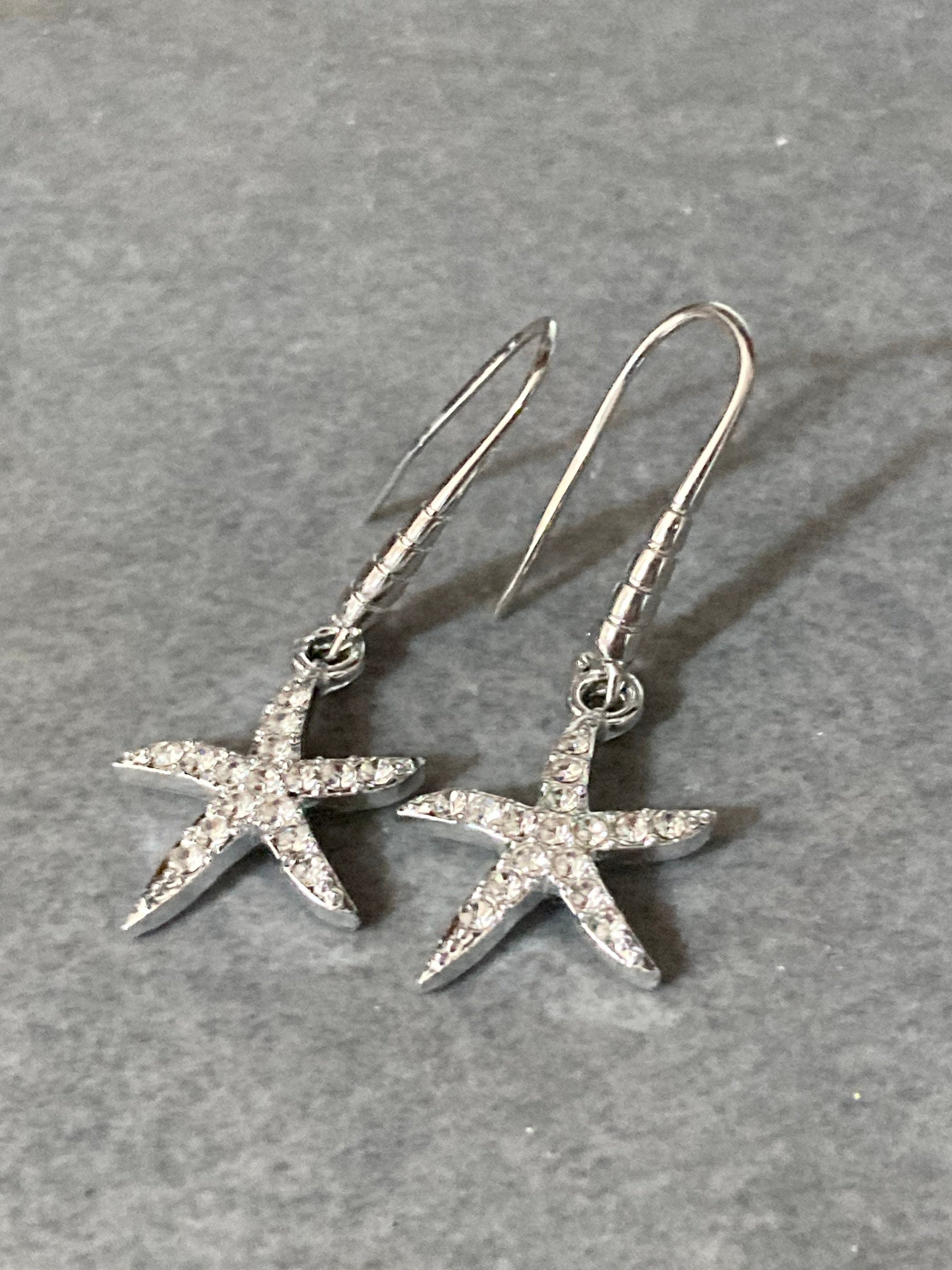 Diamanté starfish earrings silver plated crystal pierced