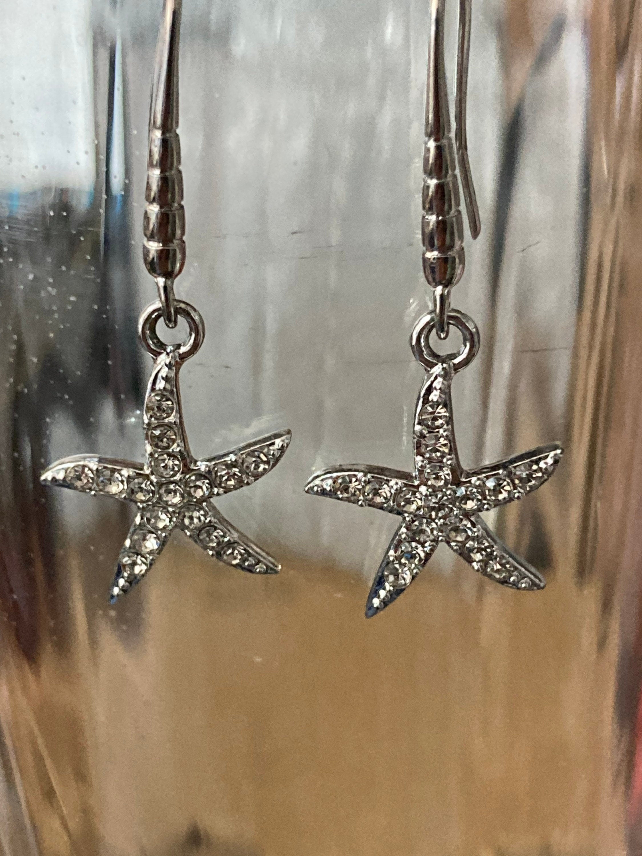 Diamanté starfish earrings silver plated crystal pierced