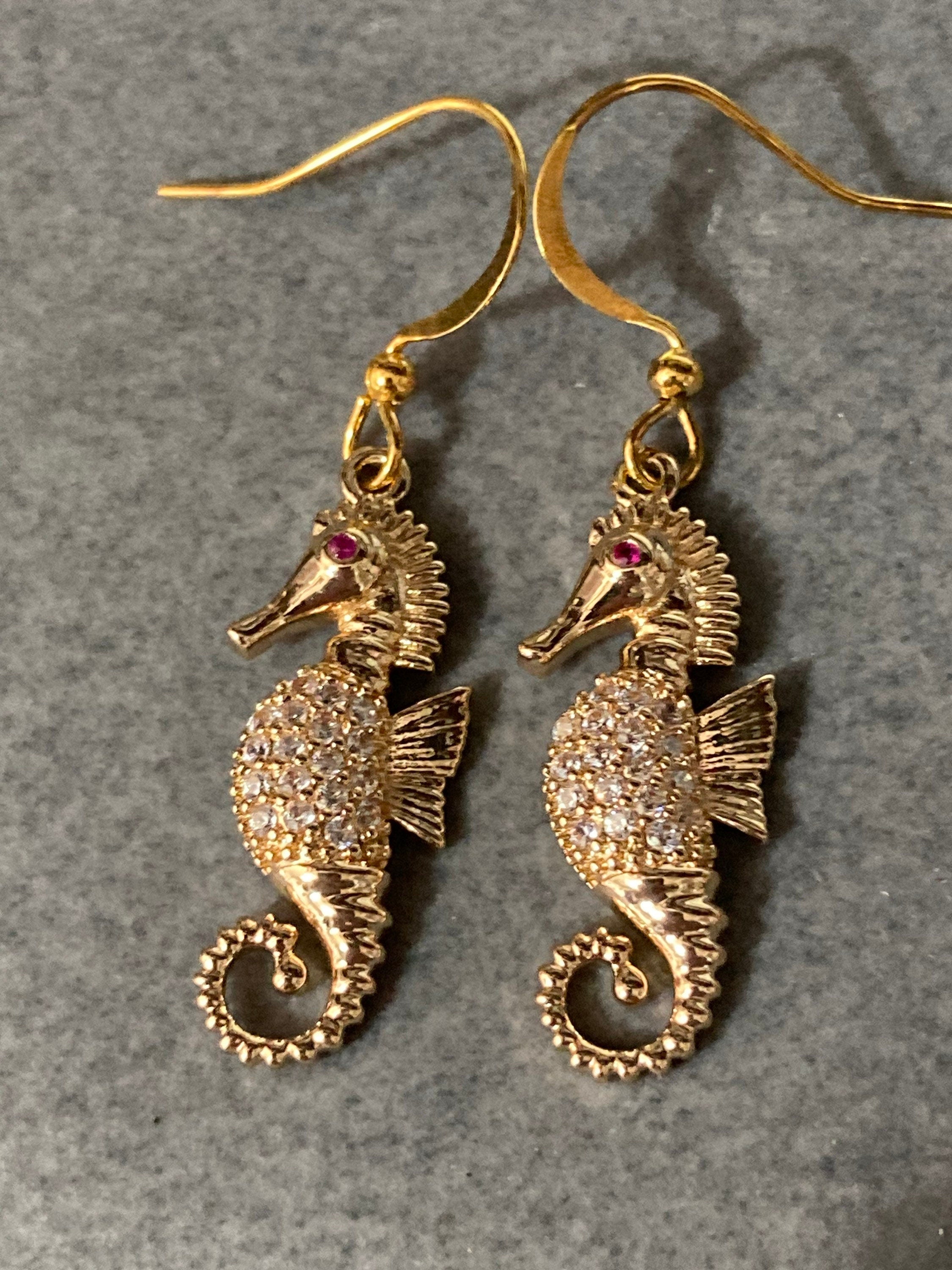 Diamanté seahorse earrings 18k Gold plated crystal pierced