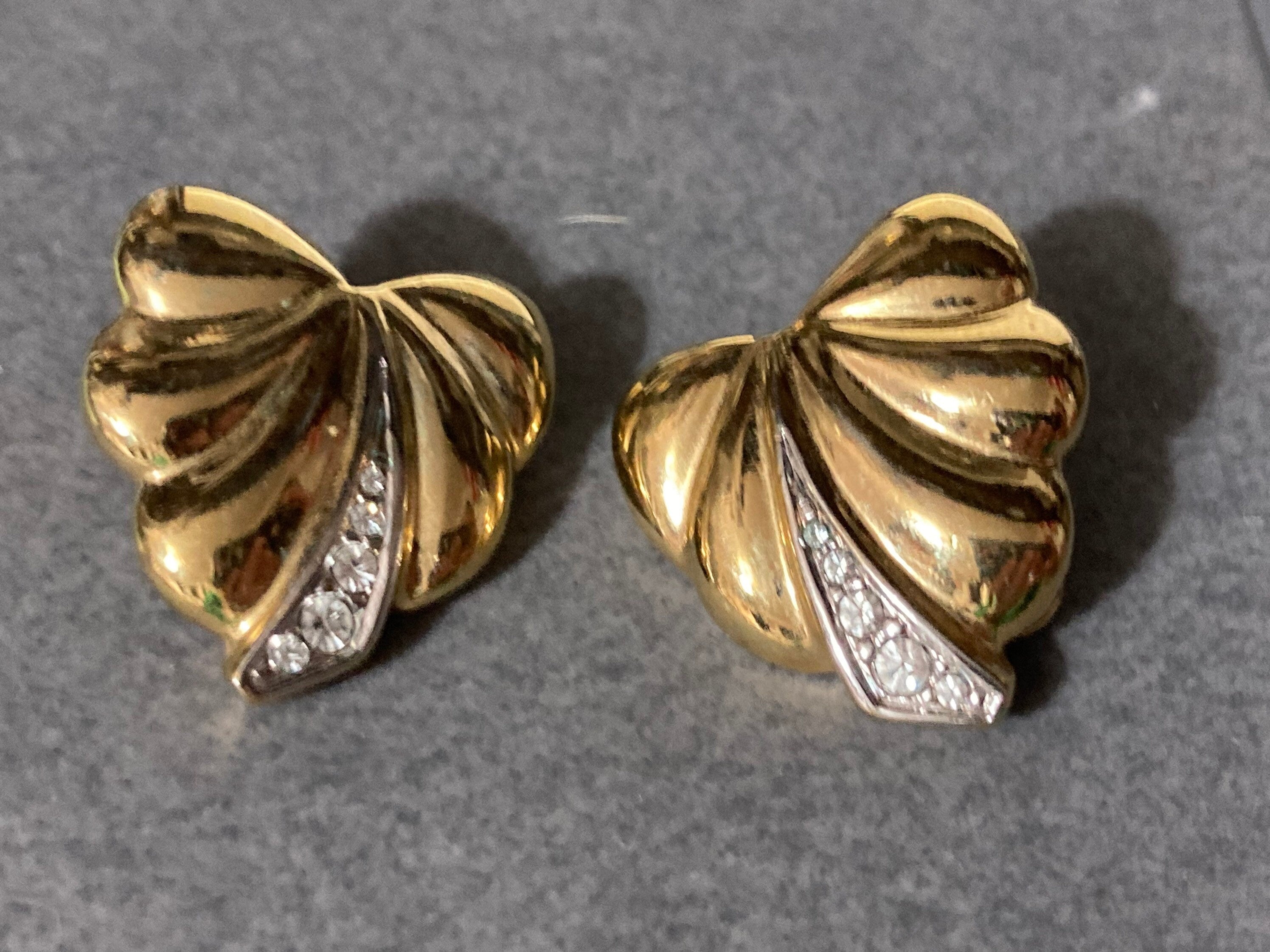 Clip on high end clear diamanté paste leaf stud earrings