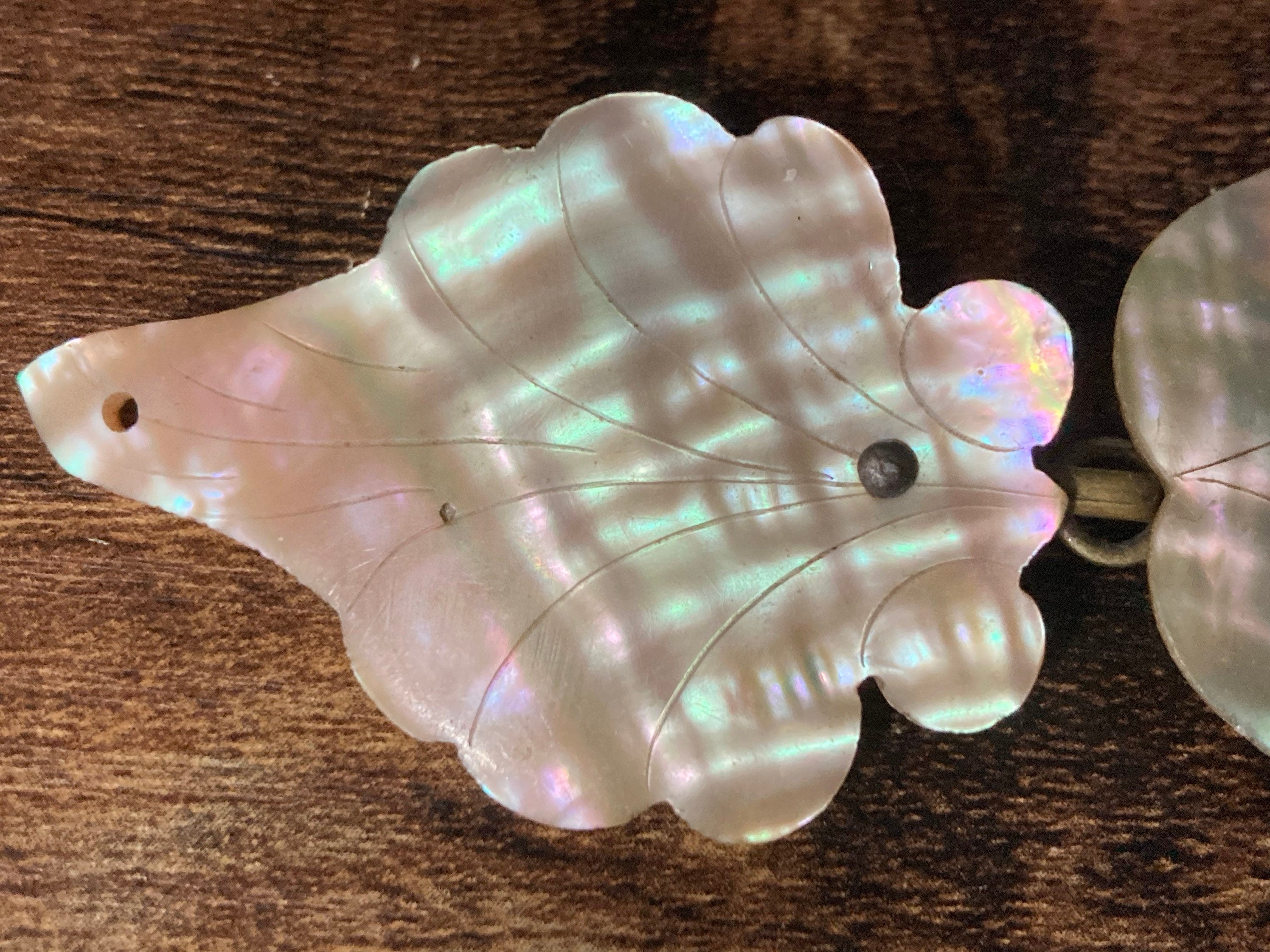 2 part Mother of Pearl antique leaf shaped Belt Buckle Victorian