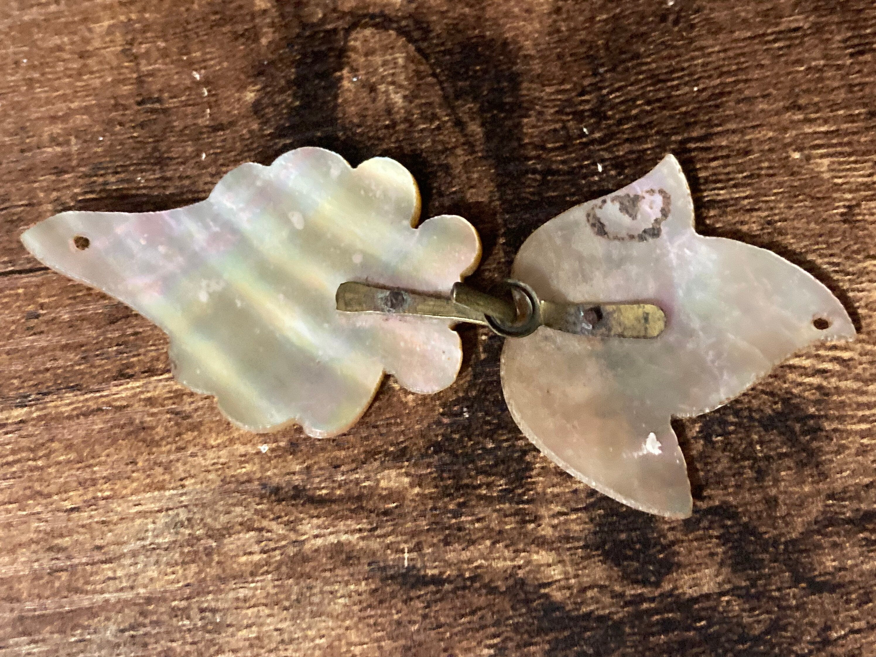 2 part Mother of Pearl antique leaf shaped Belt Buckle Victorian