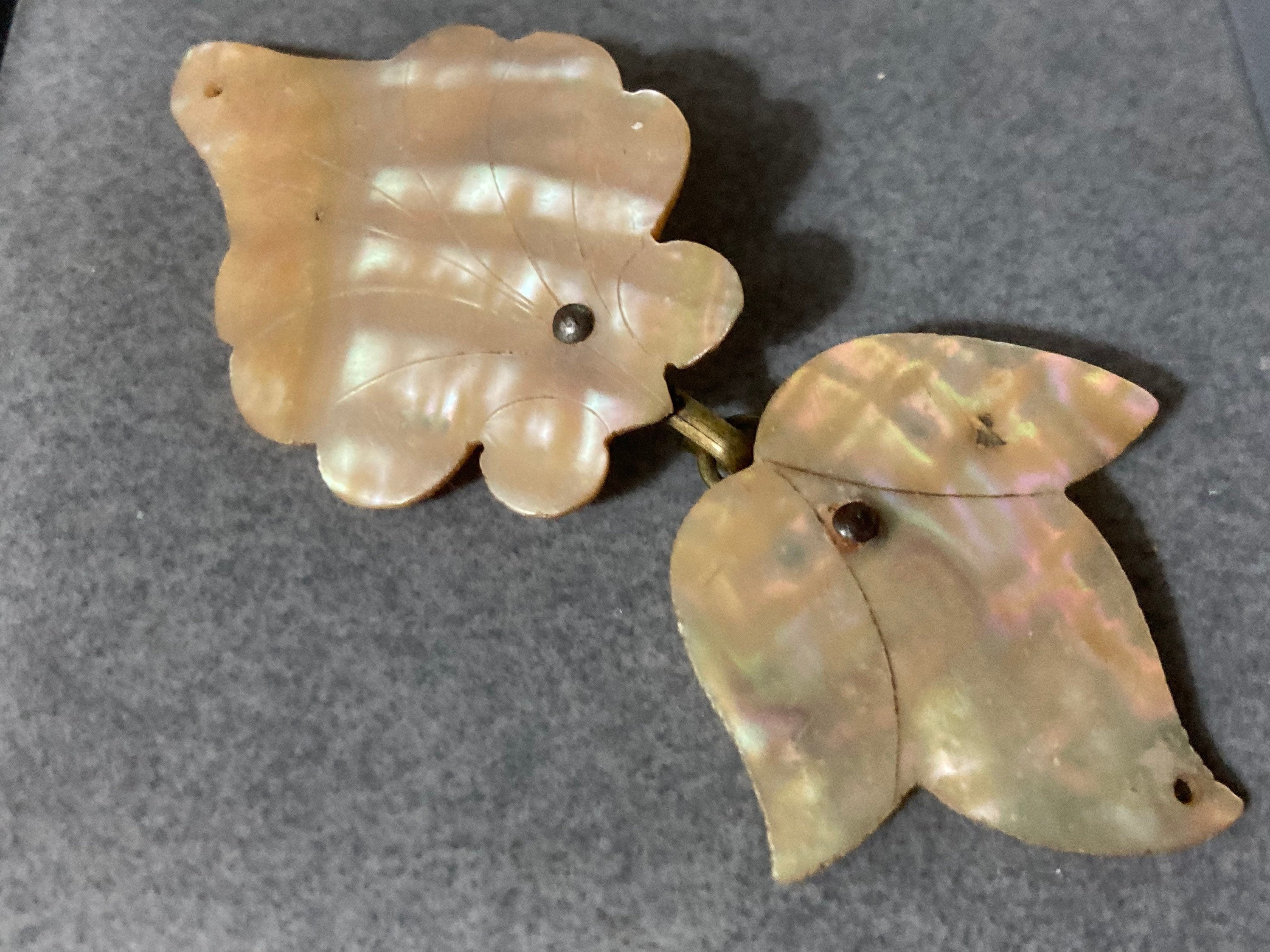 2 part Mother of Pearl antique leaf shaped Belt Buckle Victorian